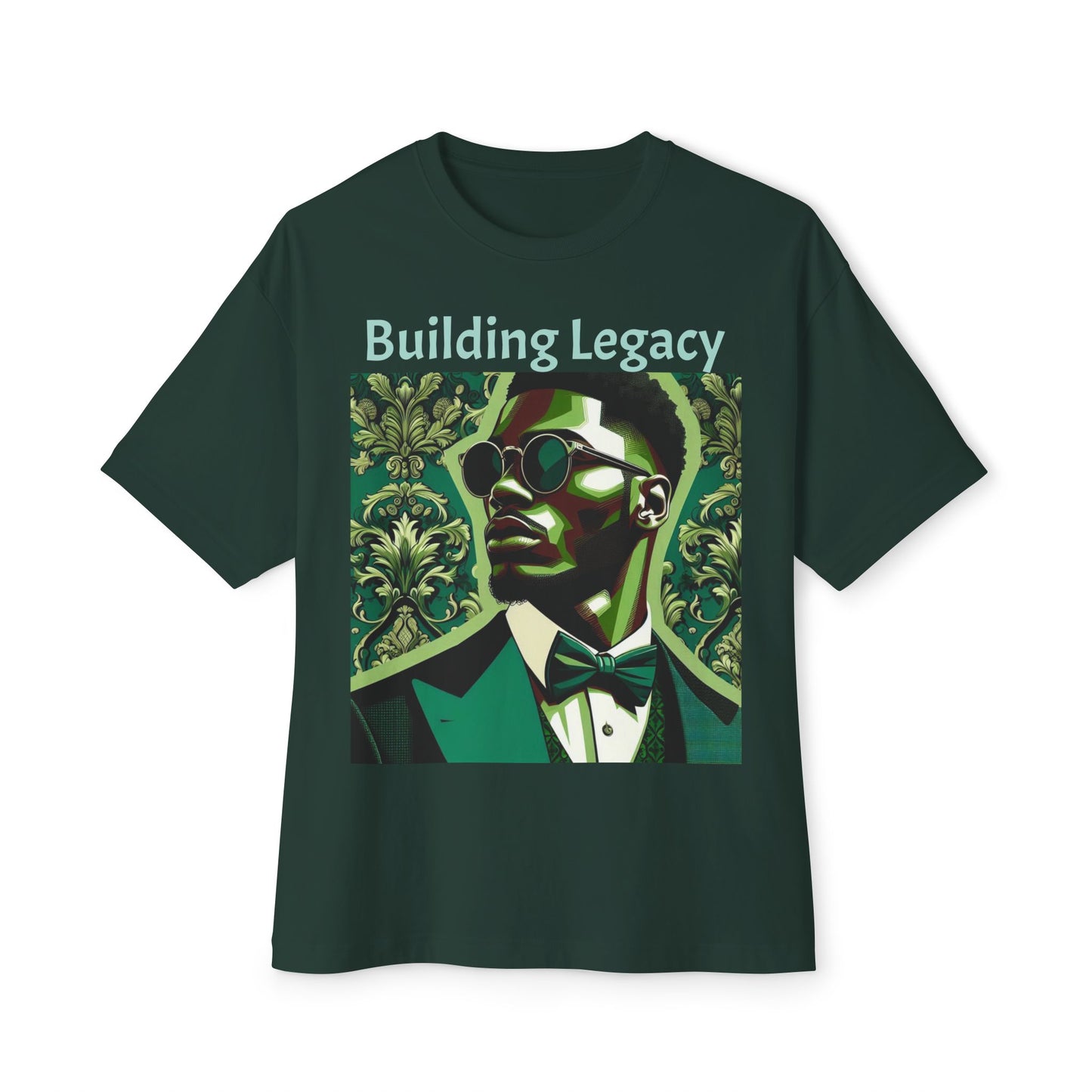 Stylish Oversized Tee, Building Legacy Graphic Tee, Unisex T-Shirt, Fashionable Casual Wear, Gift for Him/Her/Occasions - Matte Green Letters