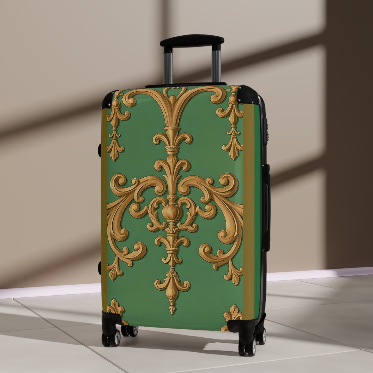 Decorative Luggage - Olive Green Striped Rococo