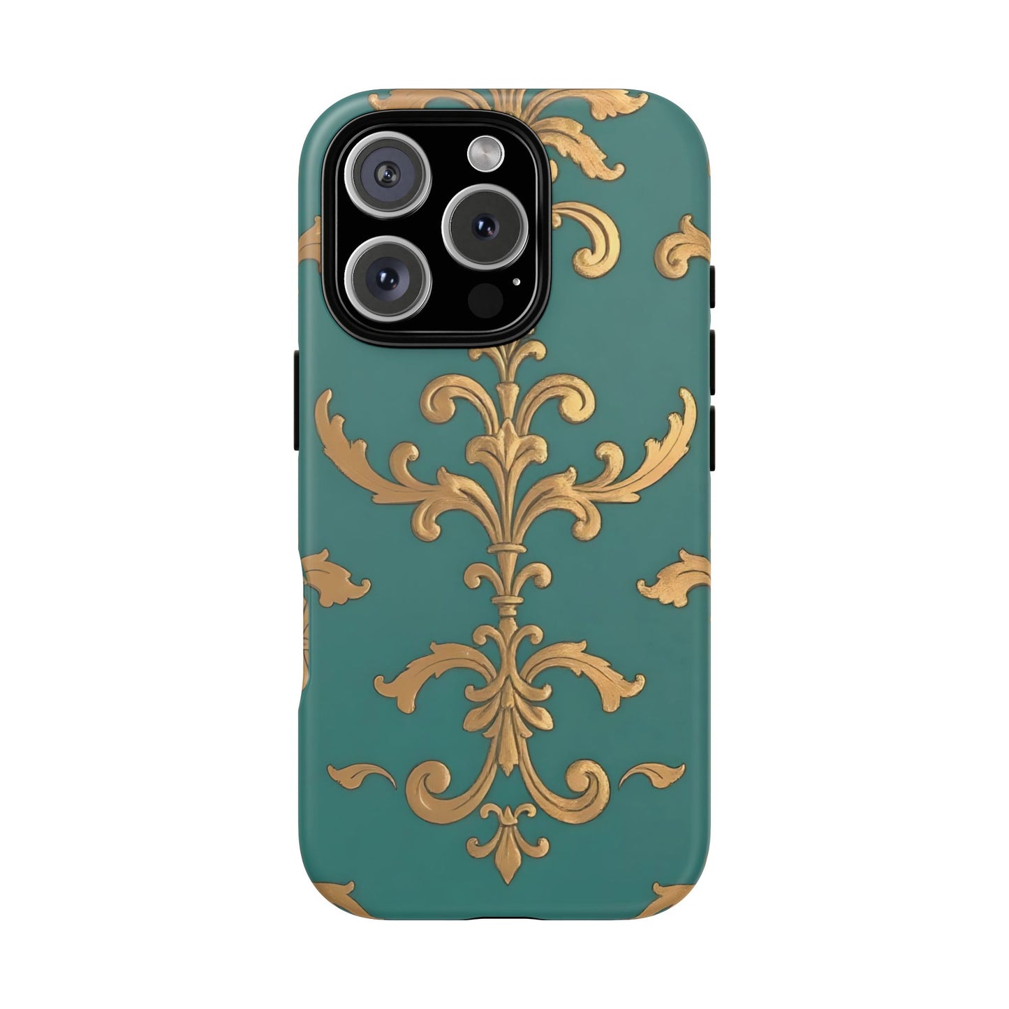 Elegant Floral Motif Phone Case - Tough Cases with Vintage Design - Aqua & Gold Damask