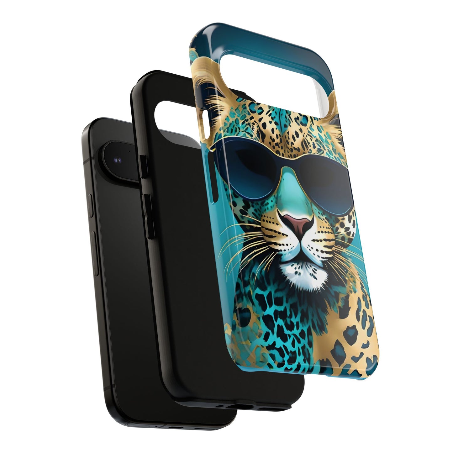 Phone Case - Aqua & Gold Leopard In Sunglasses Design