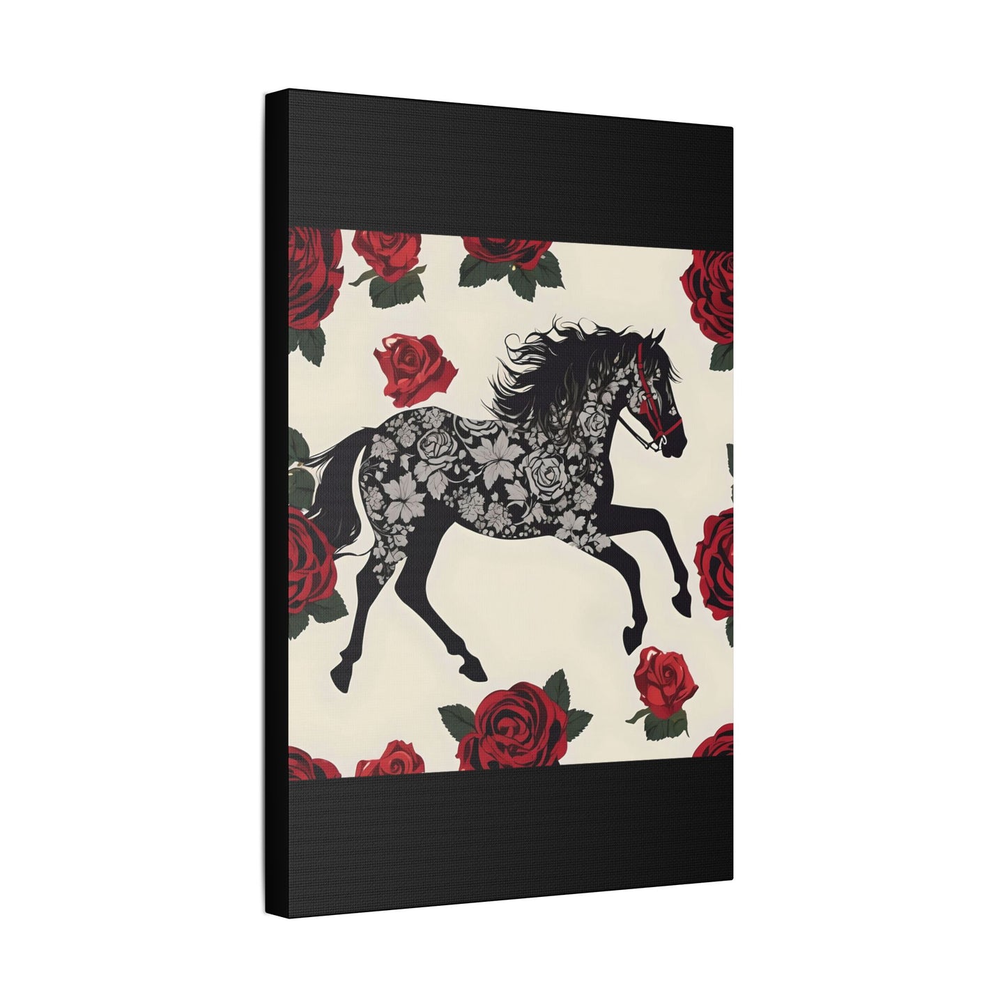 Art Print Canvas, Wall Decor, Satin Stretched Canvas, Equestrian Art, Office Decor, Home Decor - Horse & Roses