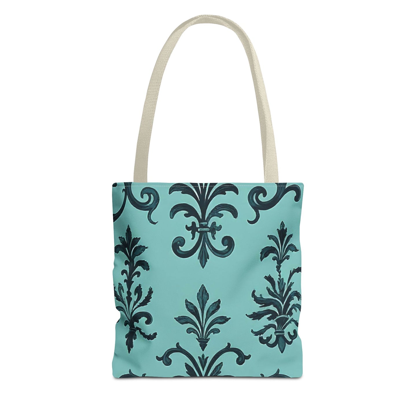 Chic Floral Tote Bag – Stylish Canvas Shopper, Gift for Her, Birthday Present, Everyday Use, Eco-Friendly, Floral Print - Teal Striped Rococo