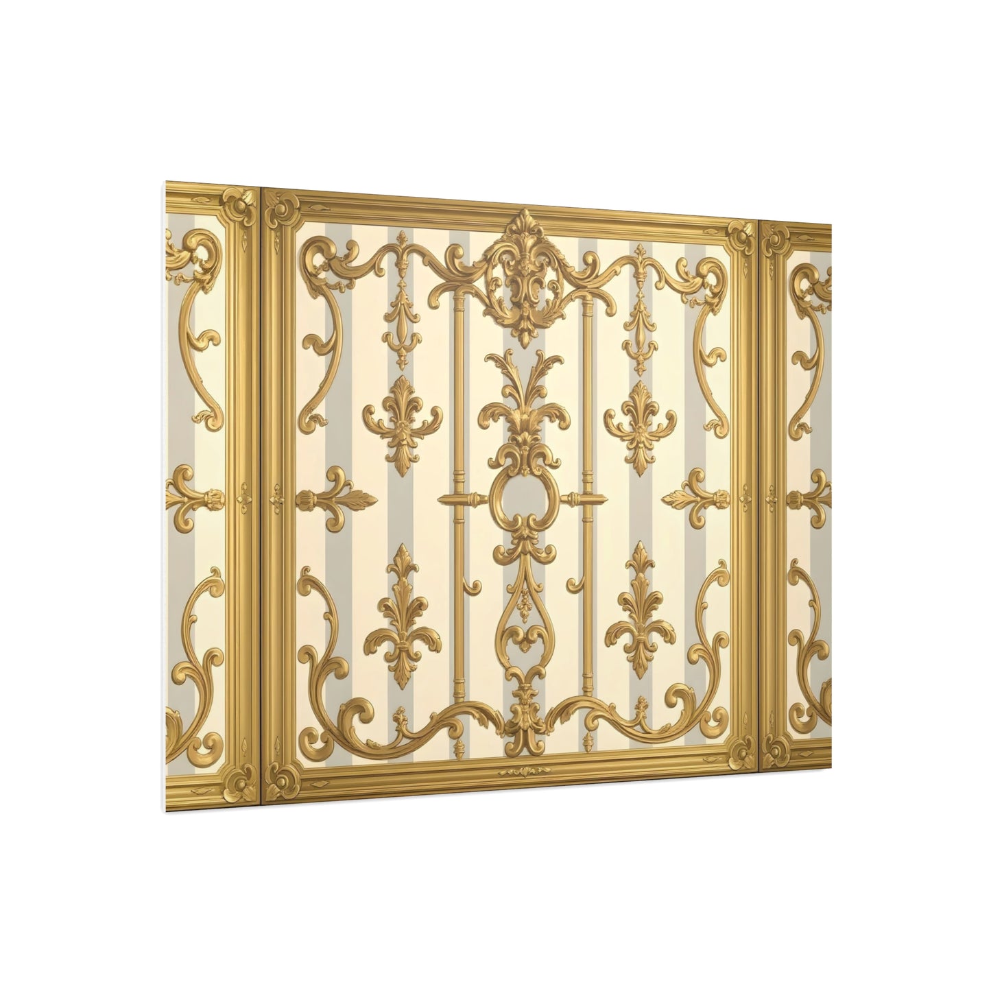 Elegant Ornate Foam Board Art - Luxury Wall Décor, Home Decoration, Versatile Display Board - Matte Gray & Cream Striped Gold Baroque