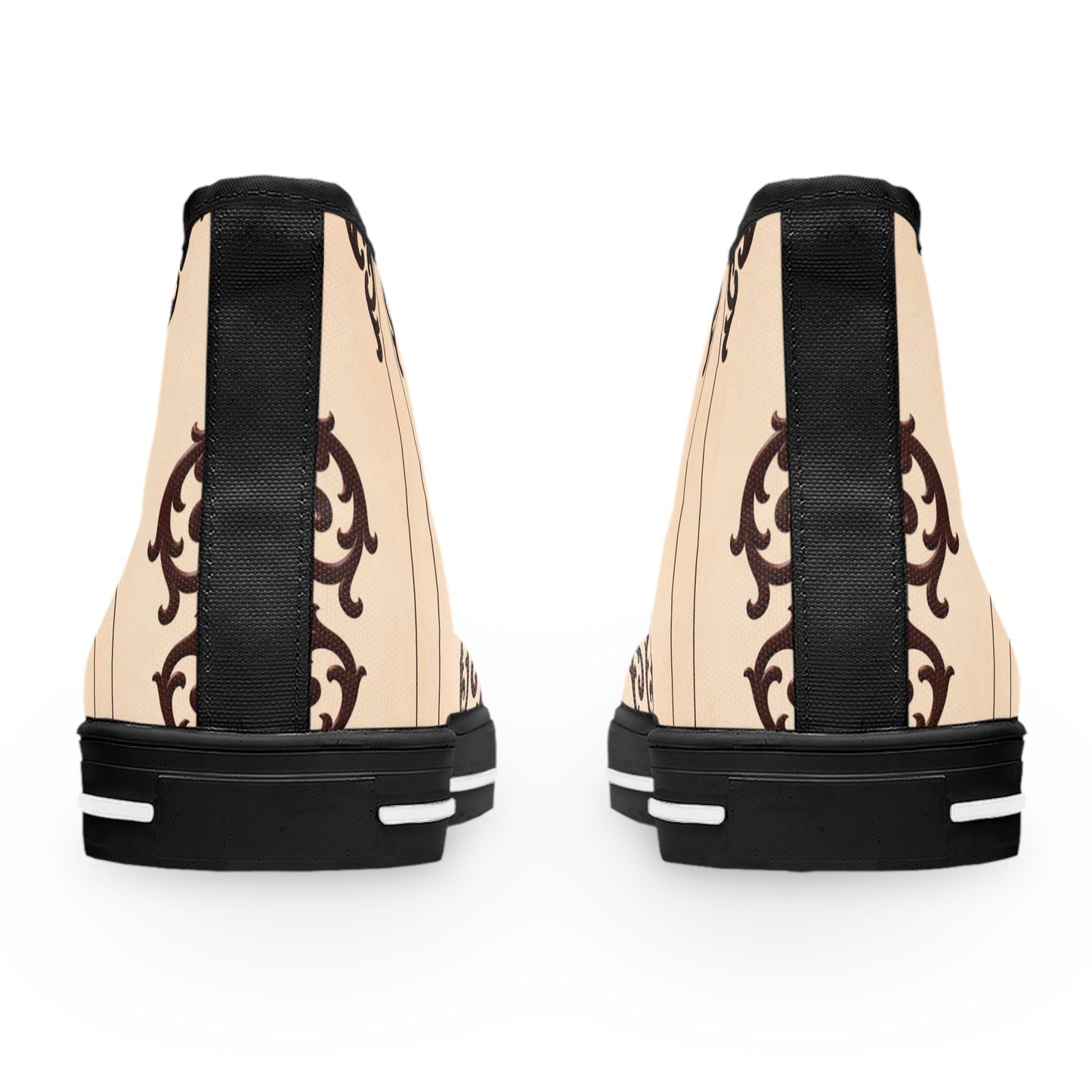 Almond-Beige & Brown Baroque High Top Sneakers — Women's Vintage Baroque Pattern