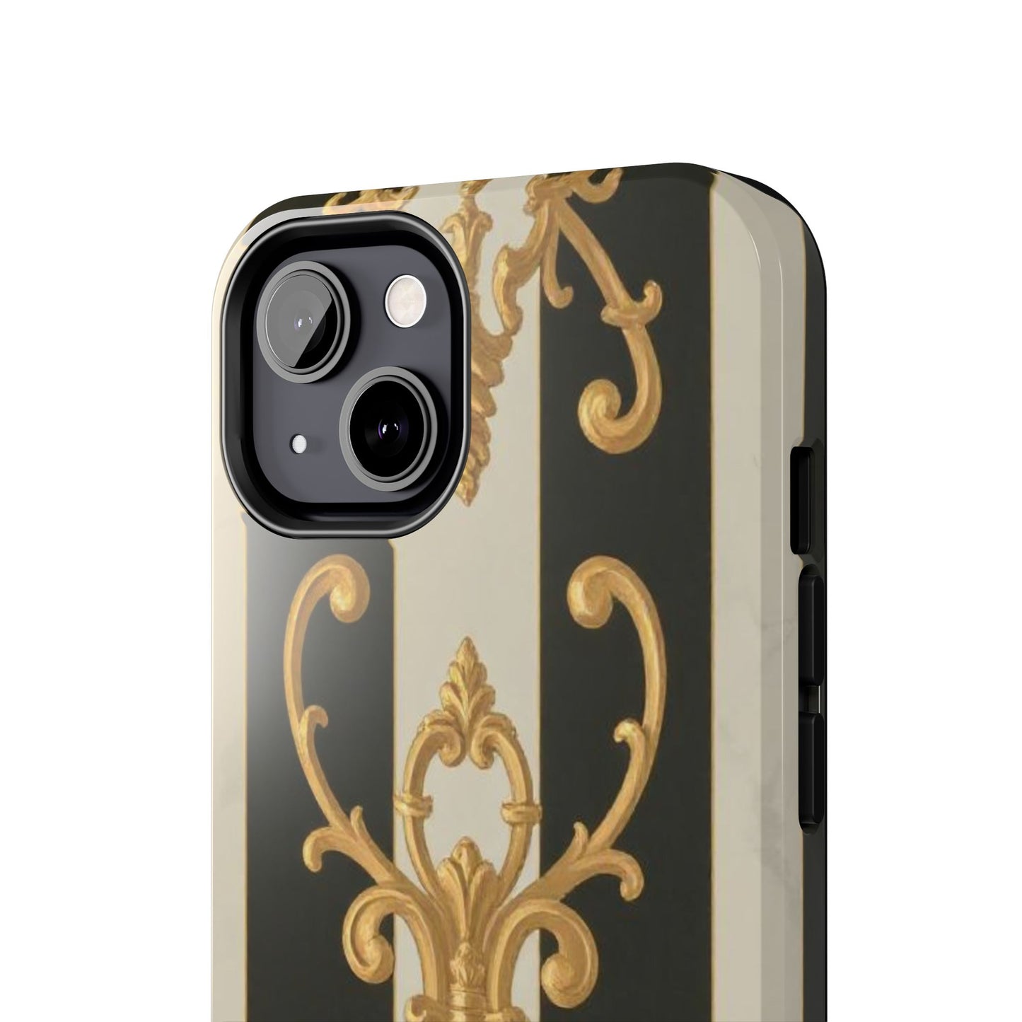Elegant Black & Alabaster Striped Baroque Tough Phone Cases - Chic Protection, Black Gold Decor, Stylish Accessory, Gift for Her, Trendy Tech