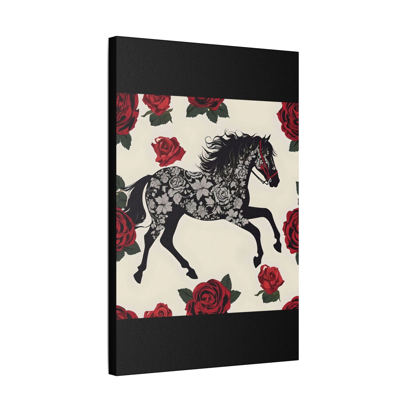 Art Print Canvas, Wall Decor, Satin Stretched Canvas, Equestrian Art, Office Decor, Home Decor - Horse & Roses