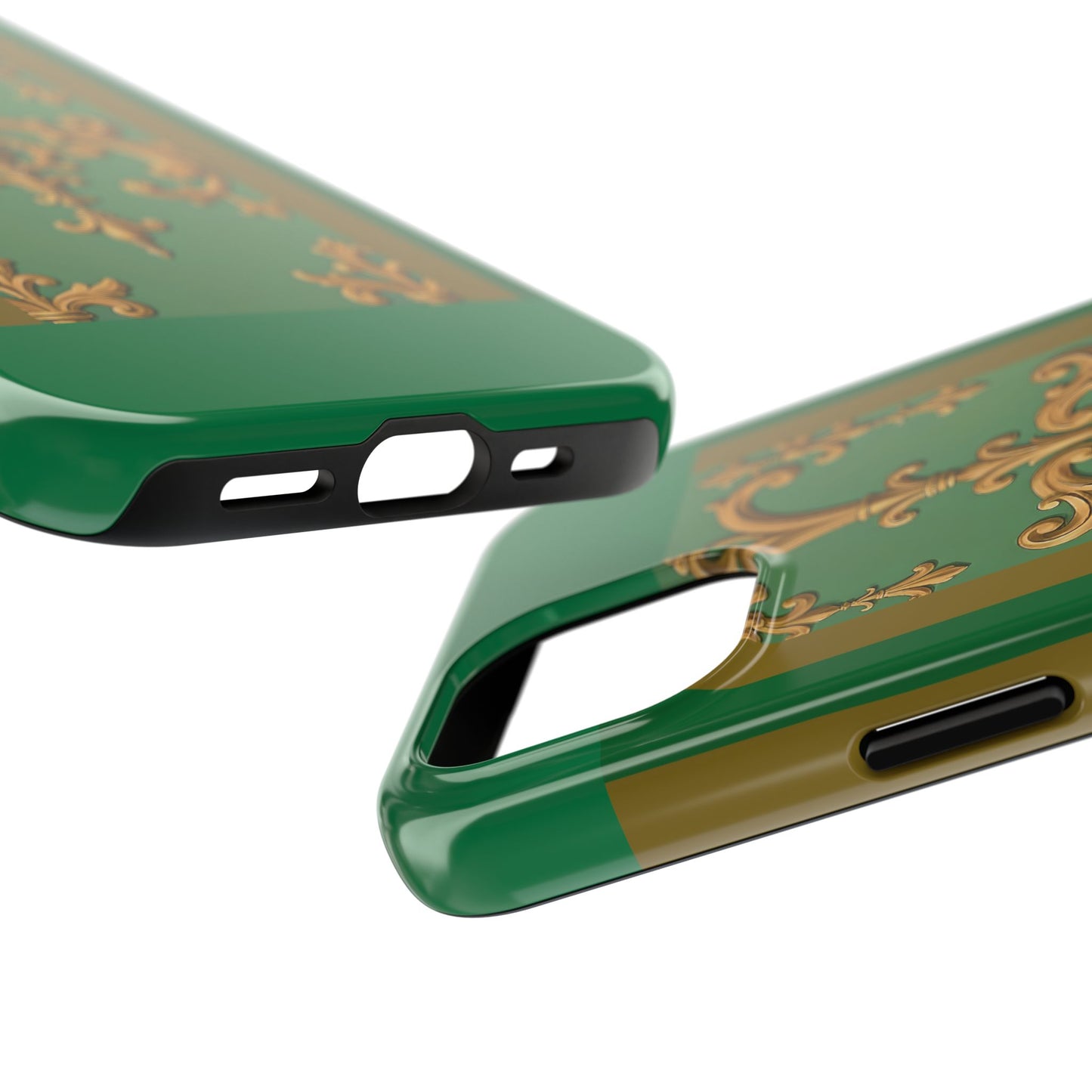 Elegant Floral Tough Phone Case, Durable Phone Cover, Gifts for Her, Stylish Protection, Chic Phone Accessory - Olive Green Striped Rococo