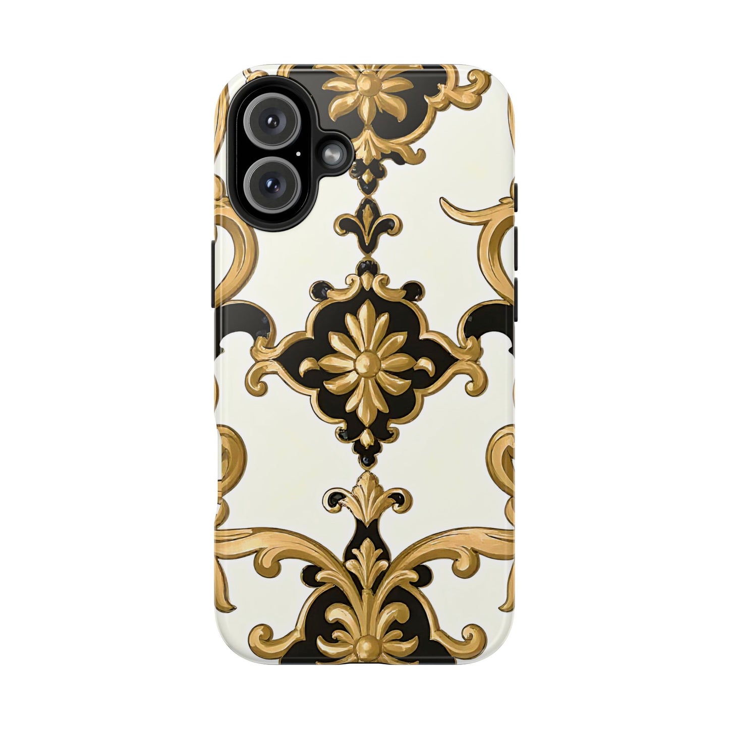 Elegant Floral Tough Phone Cases, Durable Phone Cover, Stylish Phone Accessories, Gift for Her, Chic Phone Cases - Black & Gold Rococo