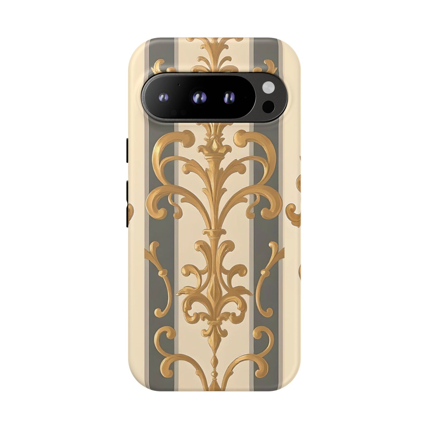 Elegant Floral Motif Phone Case - Tough Cases with Vintage Design - Dusk Olive Striped Gold Damask