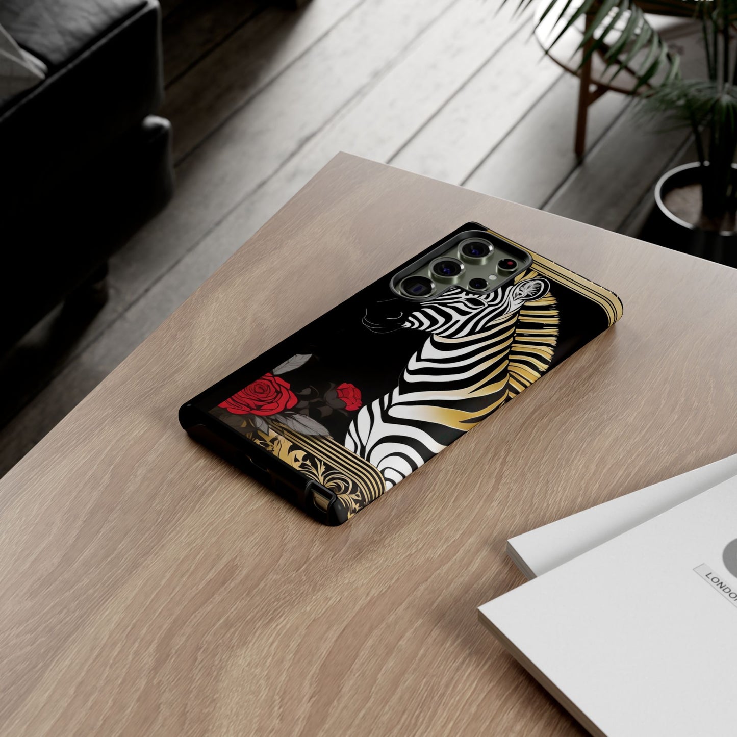 Phone Case - Elegant Zebra & Roses Design