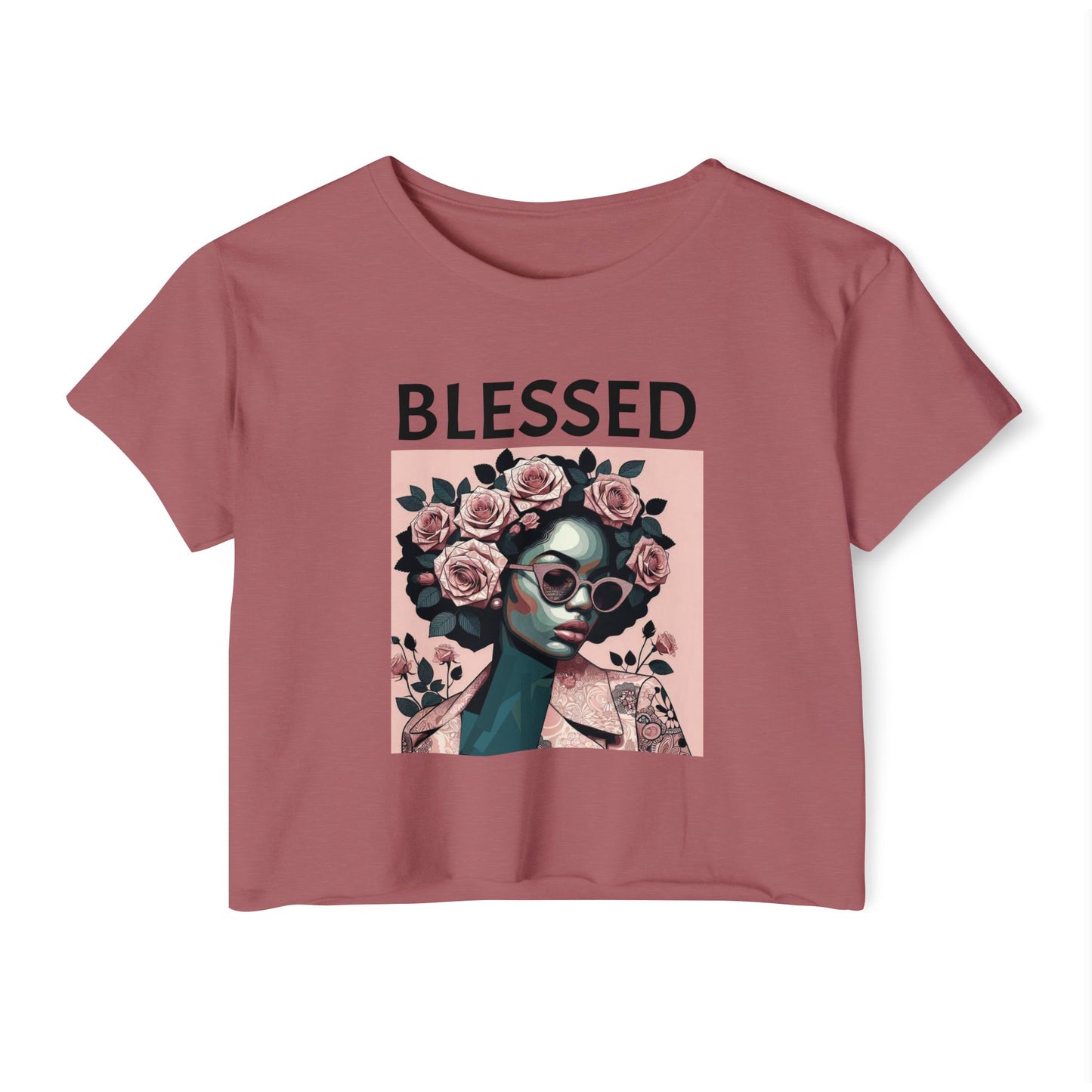 Blessed Women's Festival Crop Top - Boho Chic Tee, Summer Vibes, Perfect for Music Festivals, Gifts for Her, Trendy Lounge Wear - Black Lettering