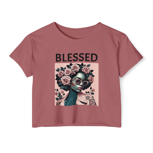 Blessed Women's Festival Crop Top - Boho Chic Tee, Summer Vibes, Perfect for Music Festivals, Gifts for Her, Trendy Lounge Wear - Black Lettering