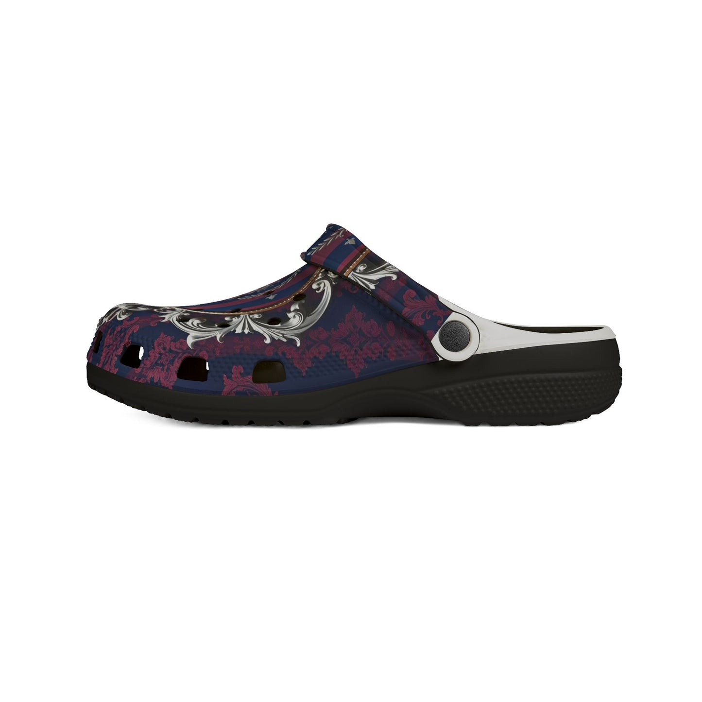Stylish EVA Foam Rubber Clogs with Elegant Design, Comfortable Everyday Footwear, Fashionable Indoor Slippers - Blue & Plum Striped Silver Crest