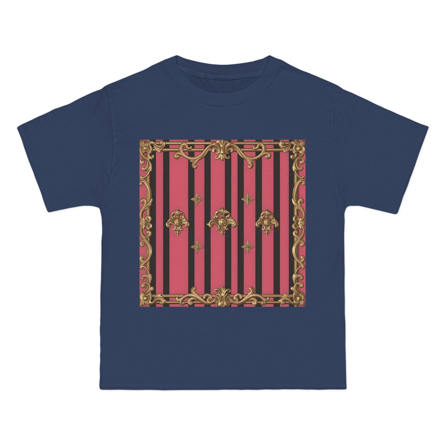 Elegant Baroque Short-Sleeve T-Shirt - Artistic Fashion, Graphics Tee, Unique Gift, Stylish Apparel, Casual Wear - Pink Striped Gold Rococo