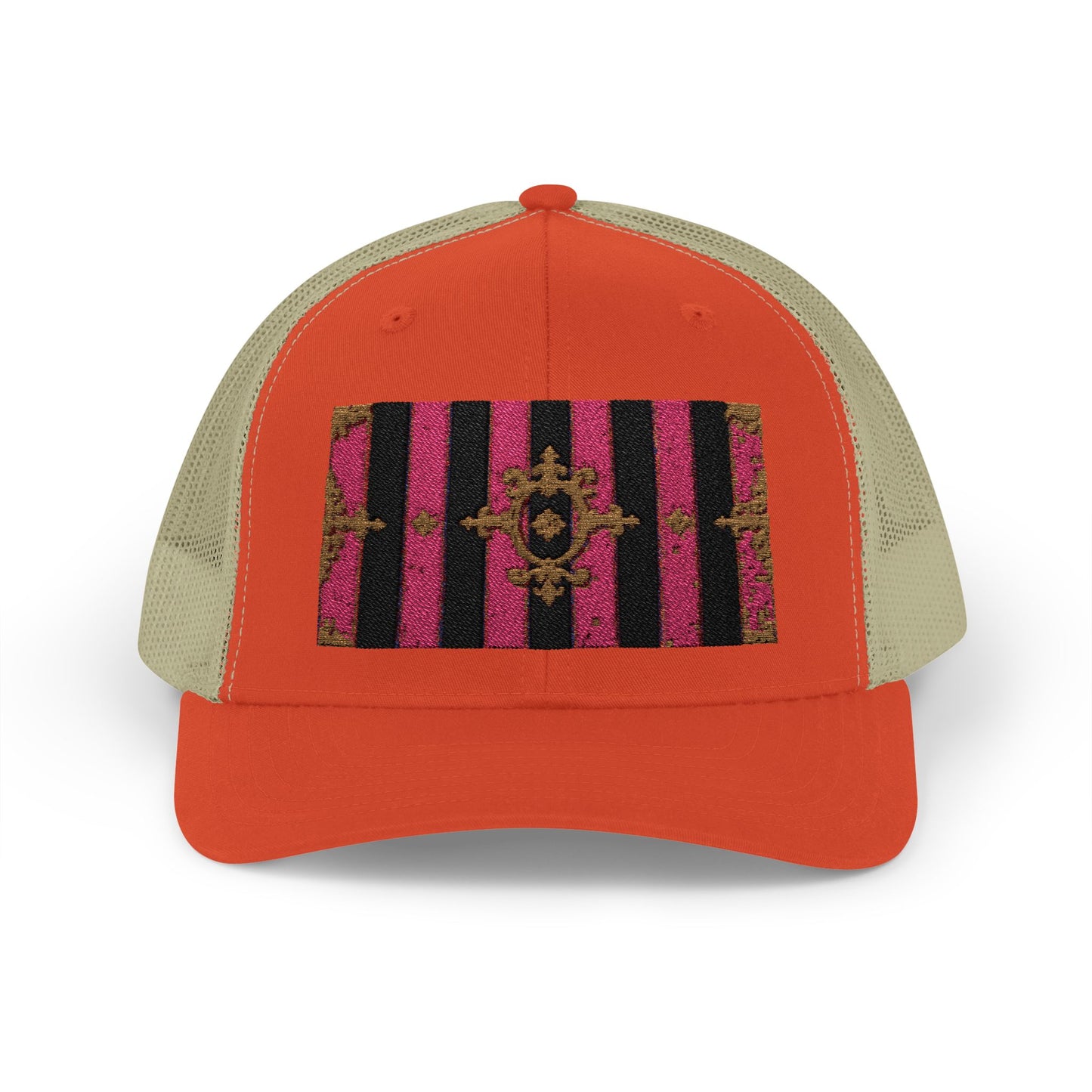 Stylish Snapback Trucker Cap with Black & Mauve Striped Gold Baroque, Trendy Fashion Hat, Perfect Gift for Him/Her