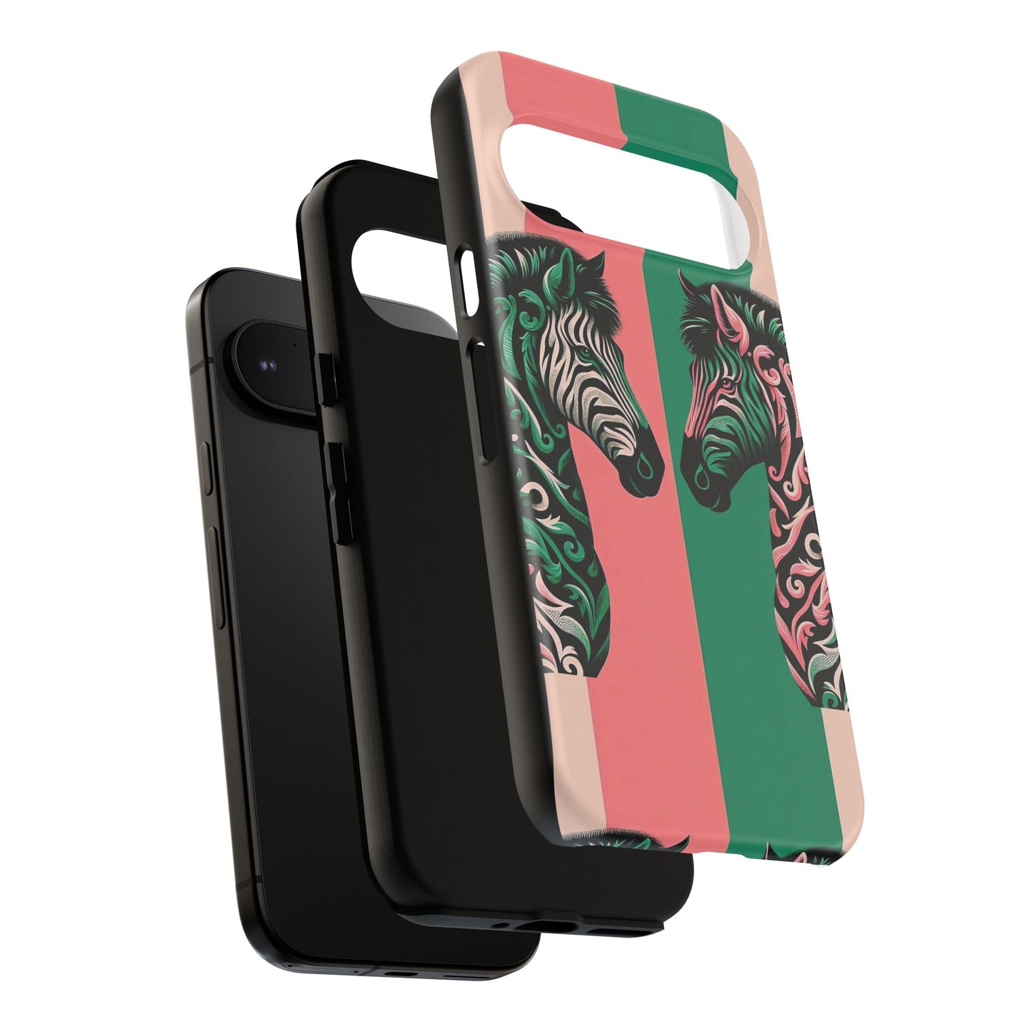 Phone Case - Elegant Pink & Green Zebra Damask Design