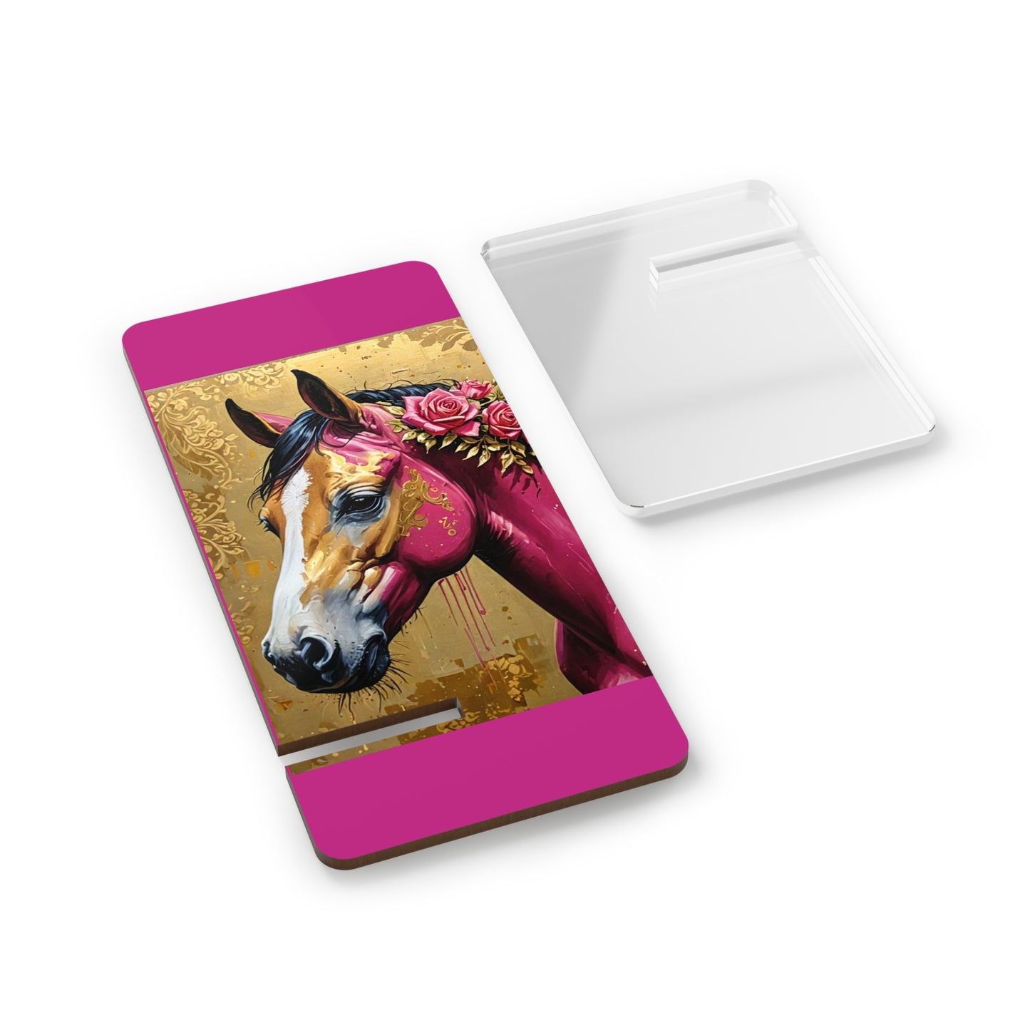 Smartphone Stand - Elegant Horse Design - Magenta & Gold Decorative Holder