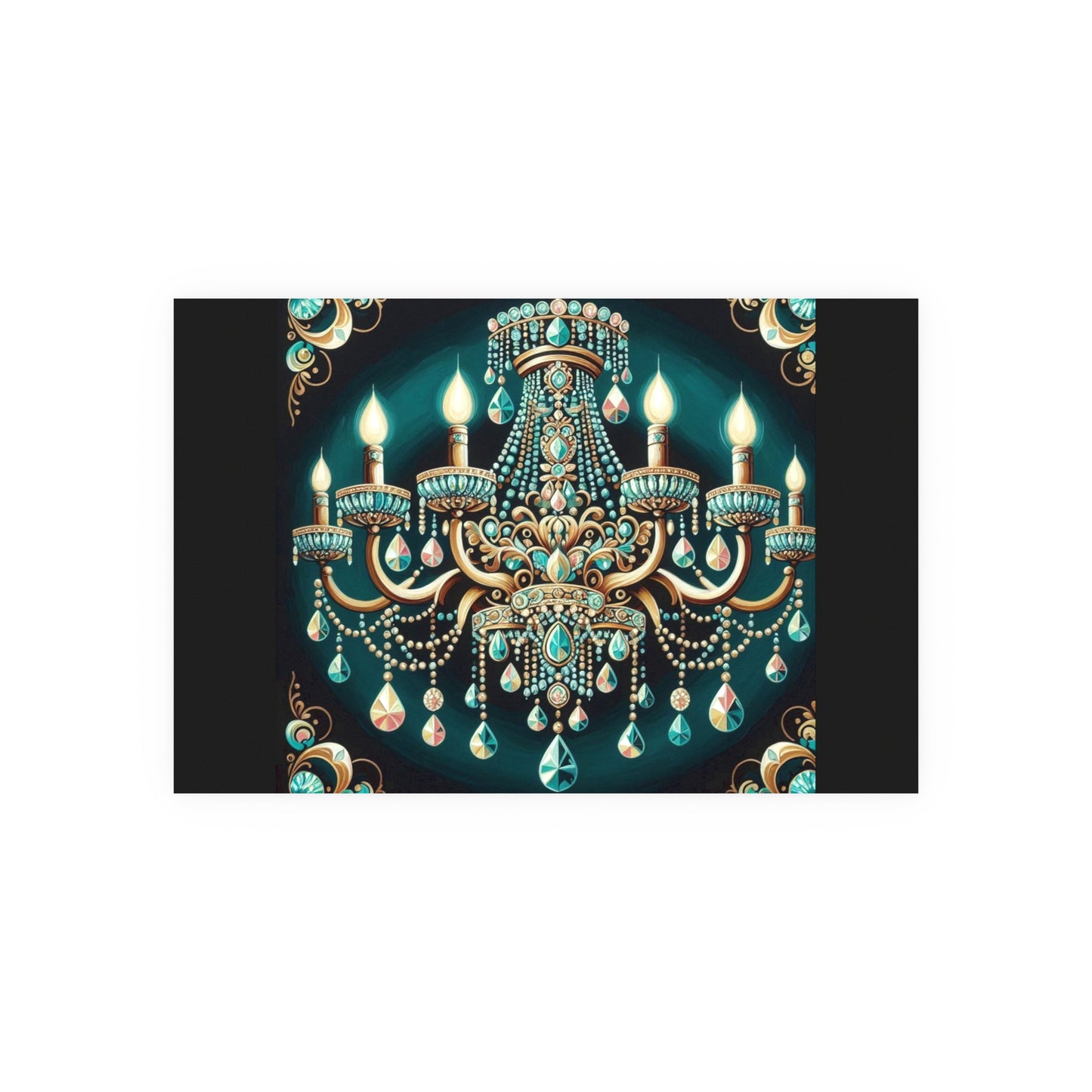 Elegant Chandelier Poster - Luxurious Wall Art for Home Décor - Teal Jeweled Chandelier