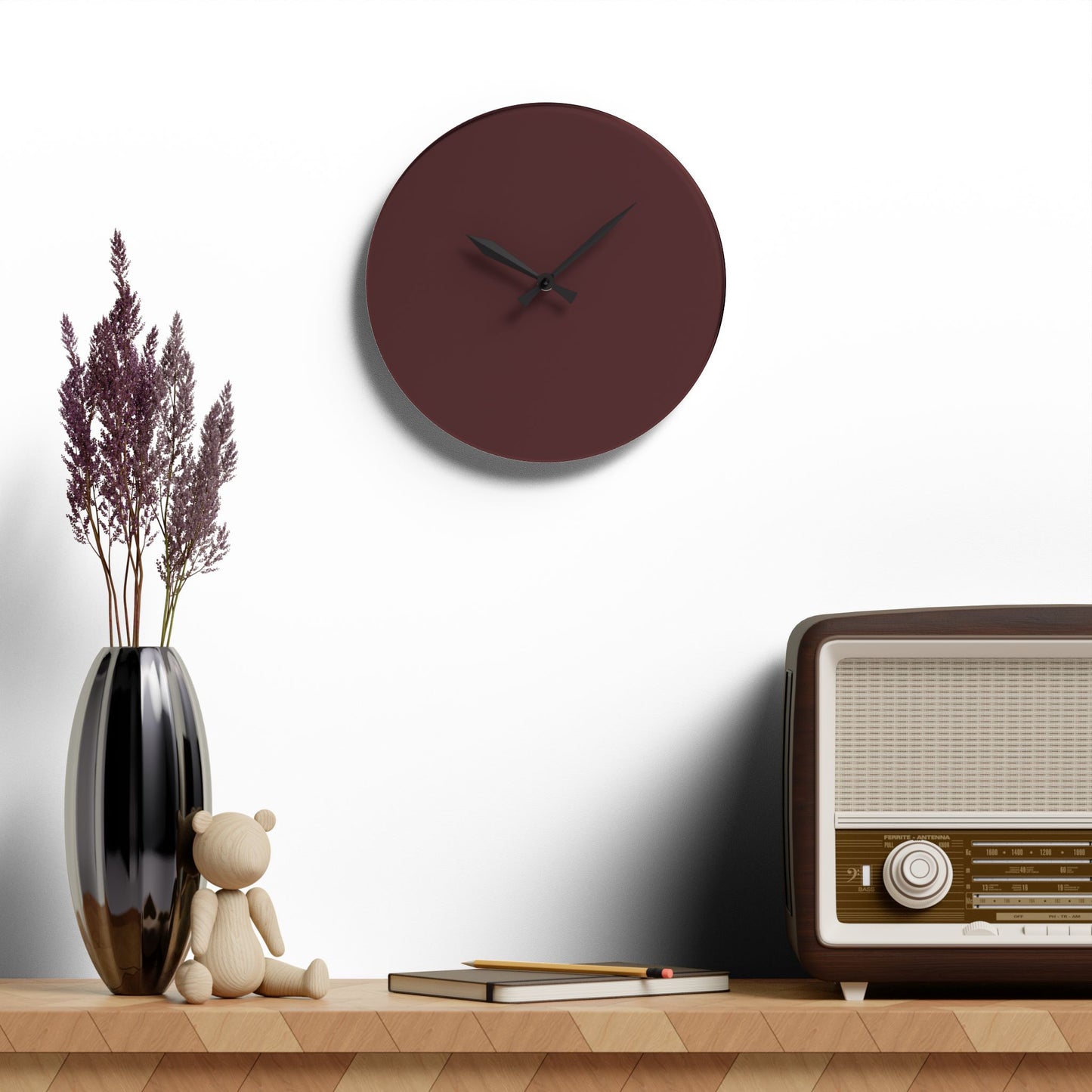 Elegant Brown Merlot Acrylic Wall Clock for Modern Decor, Minimalist Timepiece, Unique Gift for Home, Office Wall Decoration, Smart Design