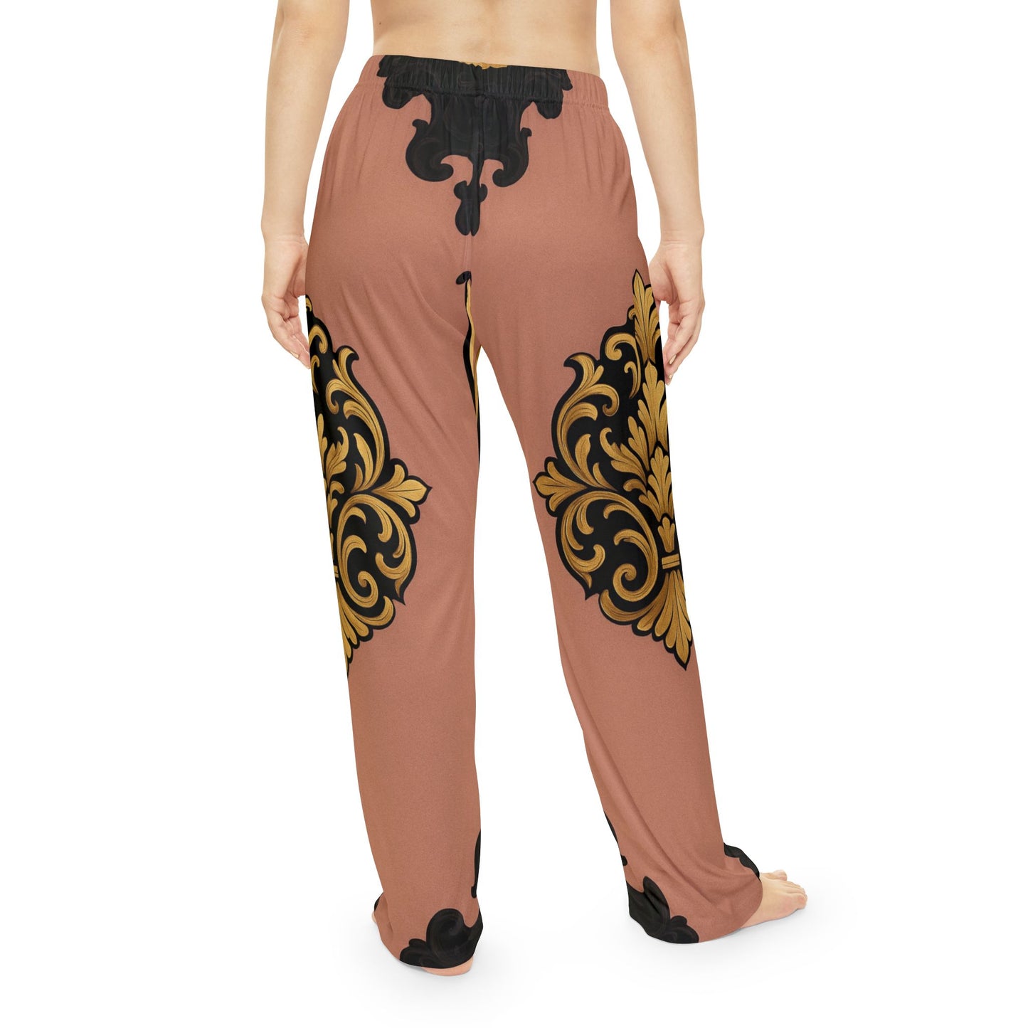 Mauve & Black-Gold Baroque Pajama Pants — Women's Luxe Lounge Trousers