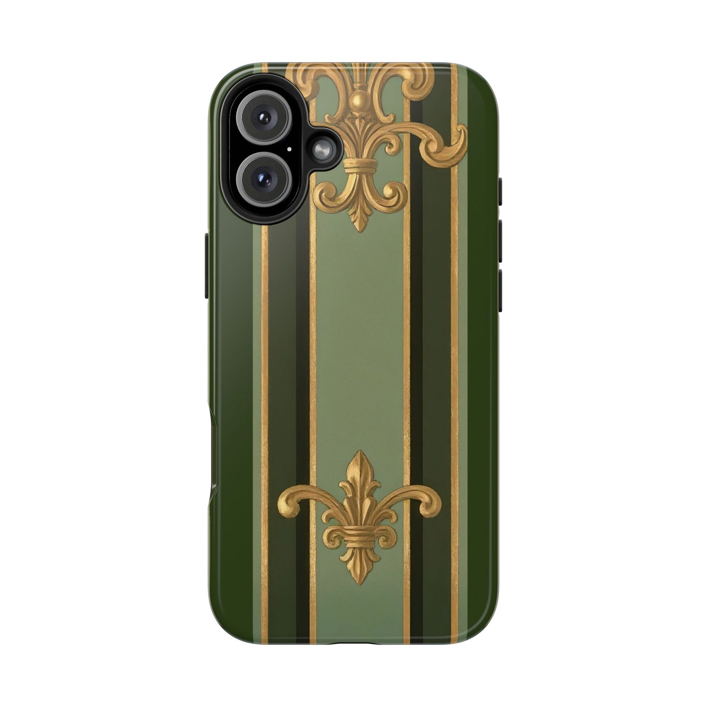 Elegant Tough Phone Cases - Baroque Design, Durable Cell Phone Covers, Unique Gifts for Her, Holiday Gifts - Green Striped Gold Baroque