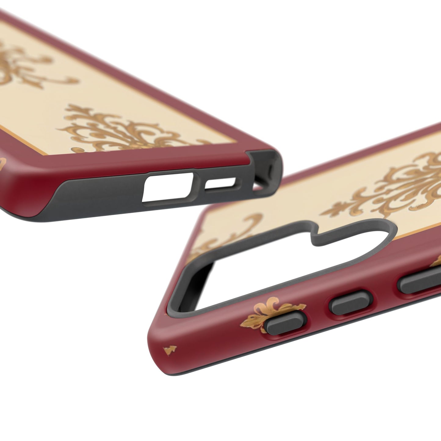Elegant Floral Motif Phone Case - Tough Cases with Vintage Design - Dusk Red Striped Gold Damask