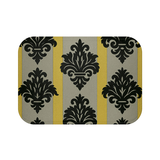 Elegant Baroque Bath Mat - Stylish Bathroom Decor, Non-Slip Mat, Gift for Home, Housewarming Gift - Silver & Gold Striped Black Baroque