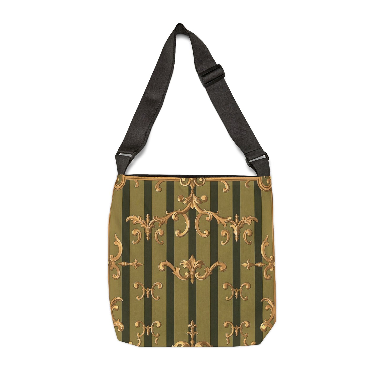 Chic Adjustable Tote Bag with Elegant Stripes, Perfect for Everyday Use, Shopping, Gifts - Olive Green Striped Rococo