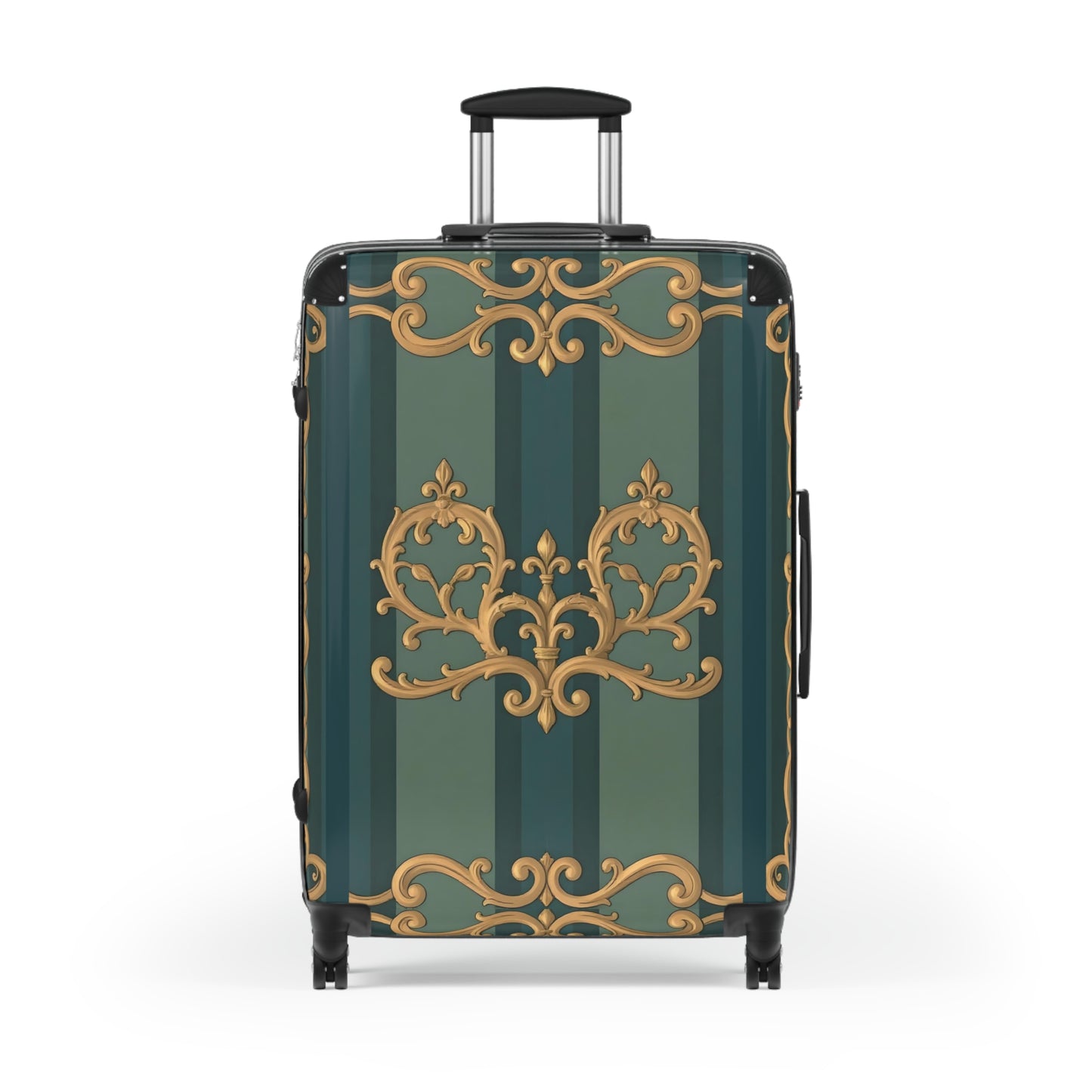 Vintage Floral Suitcase - Stylish Travel Luggage for Adventurers - Smoky Blue & Teal Striped Baroque
