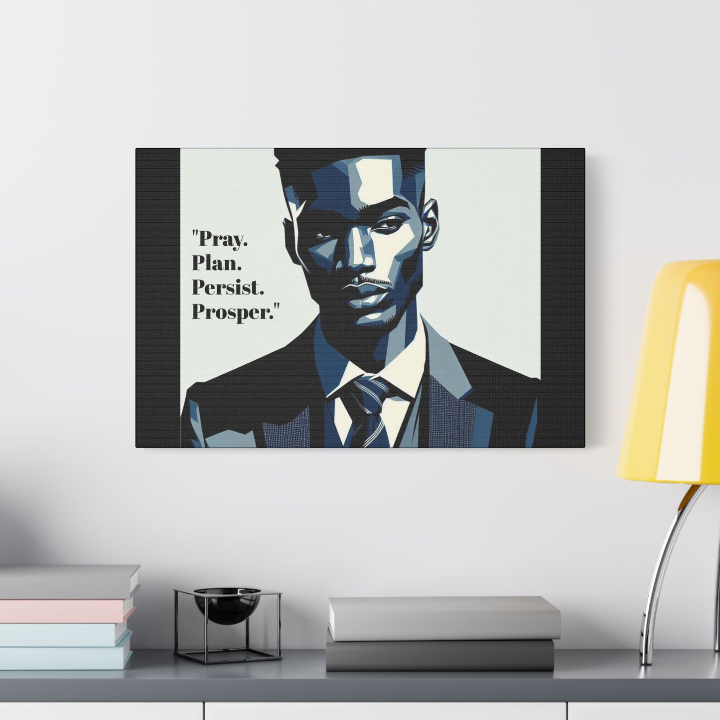 Afro Art Print Canvas, Wall Decor, Satin Stretched Canvas, African American Art, Office Decor, Home Decor - "Pray. Plan. Persist. Prosper."