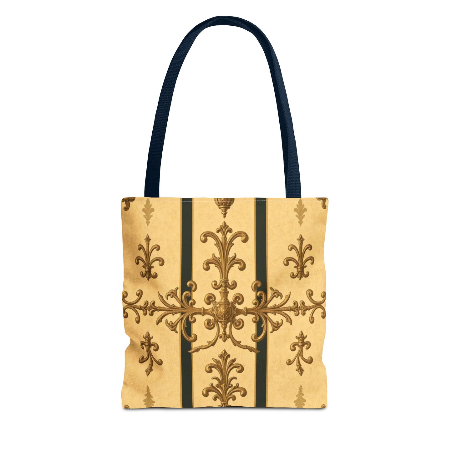 Elegant Baroque Pattern Tote Bag | Stylish Eco-friendly Shopping Bag, Beach Tote, Gift Bag, Daily Use - Matte Yellow Striped Antique Rococo