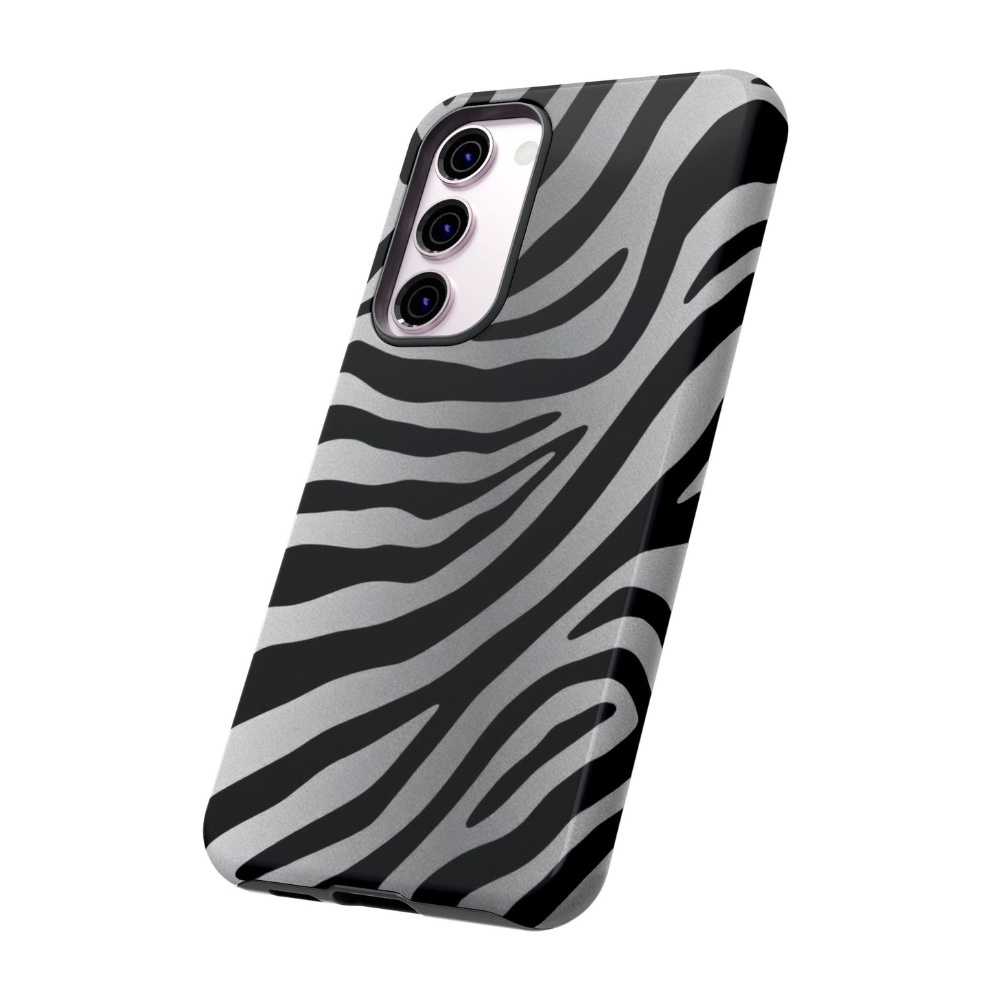 Zebra Print Tough Phone Case - Silver