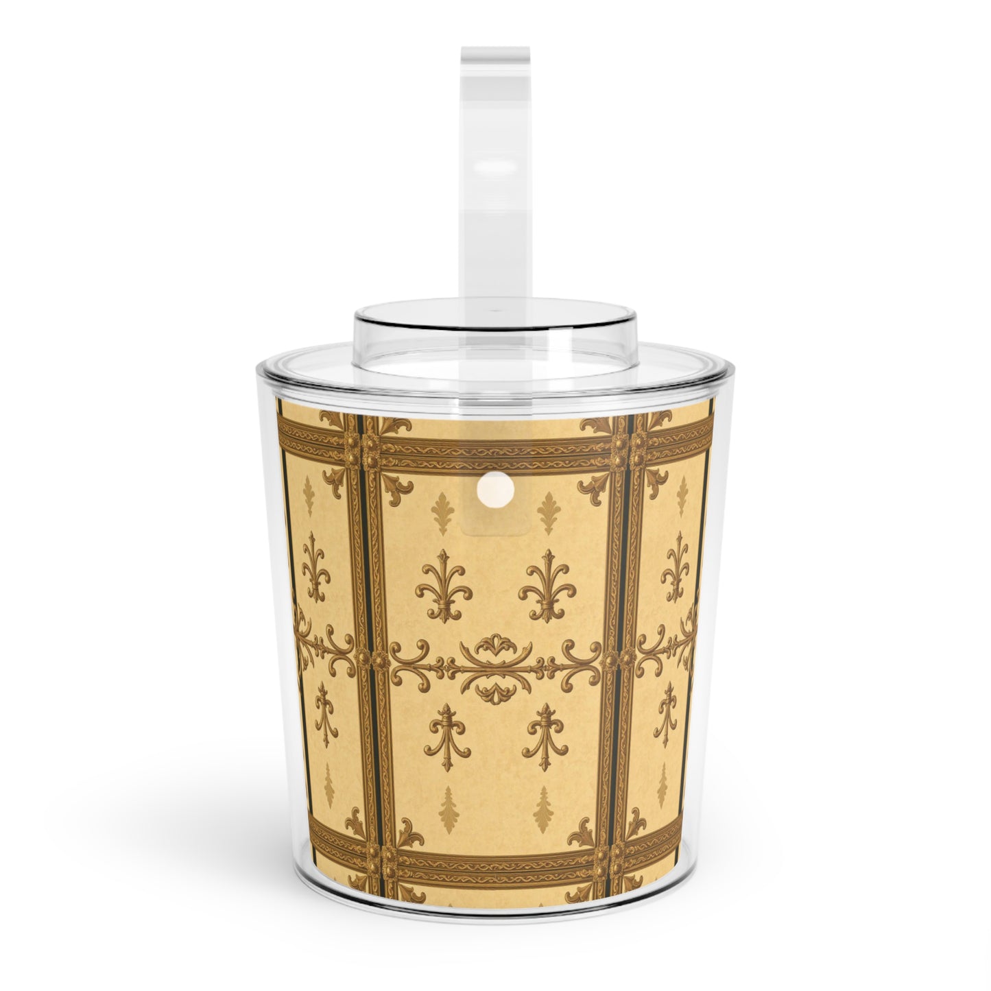 Elegant Vintage Ice Bucket with Tongs, Perfect for Parties, Weddings, Home Bars, Unique Gift for Ice Lovers - Matte Yellow Striped Antique Rococo