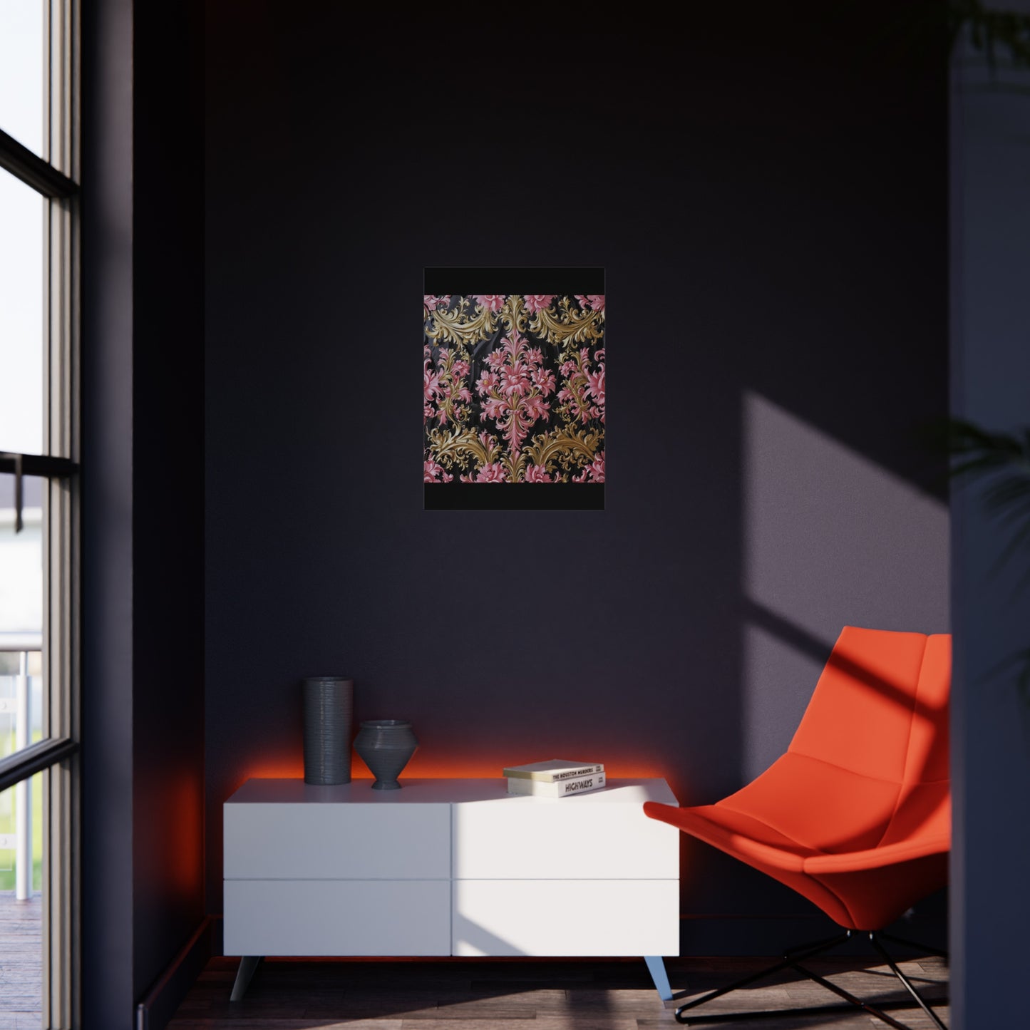 Elegant Floral Foam Board | Decorative Wall Art, Home Decor, Wedding Decor, Party Backdrop - Black & Pink Oil Painting Style Rococo