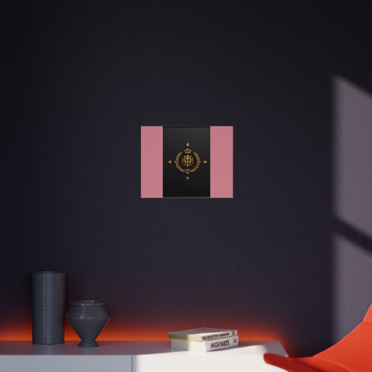 Elegant Wall Art Foam Board, Luxurious Home Decor, Modern Design Display, Stylish Room Accent, Office Decor, Unique Gift - Pink Striped Gold Crest