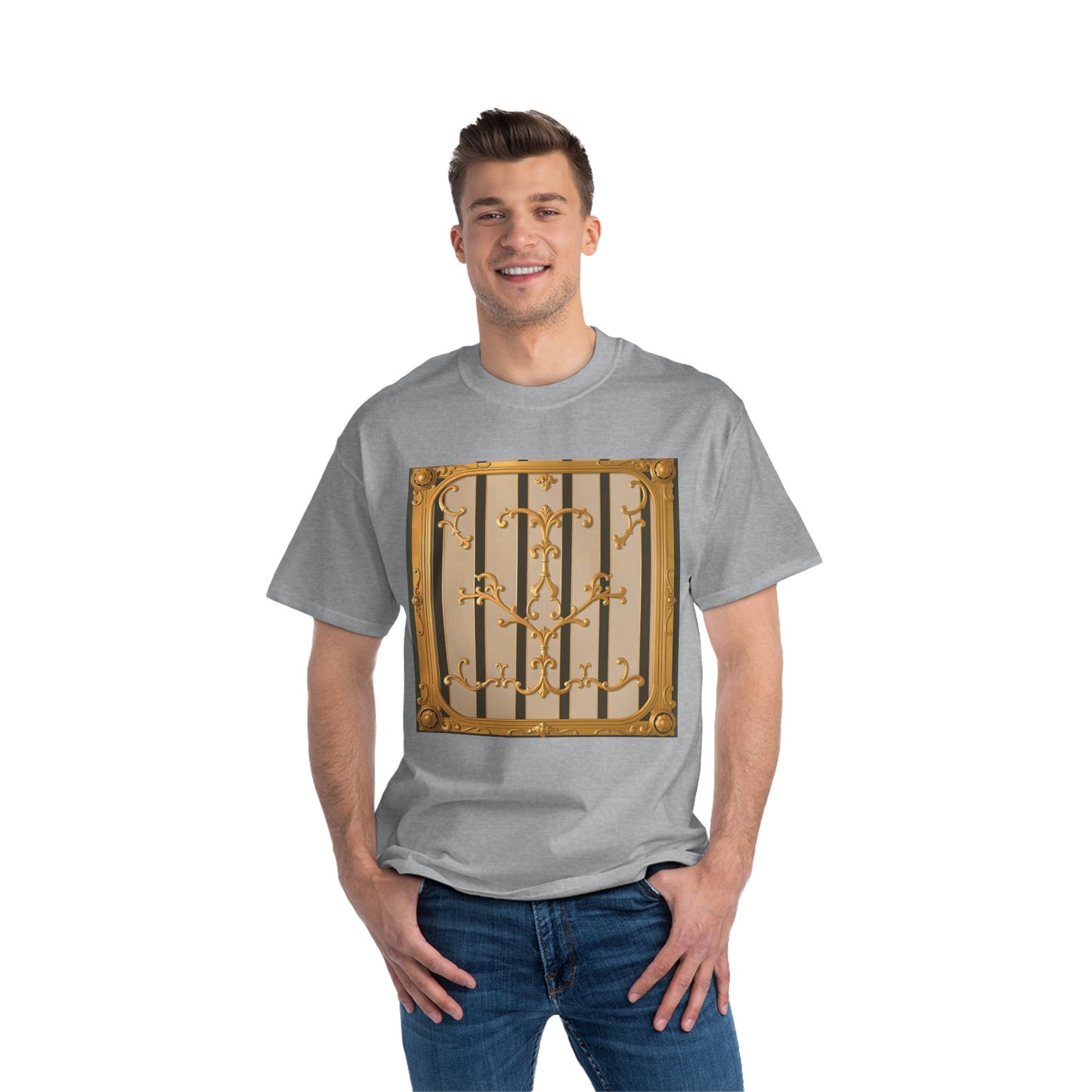 Beefy-T® Unisex Short-Sleeve T-Shirt - Beige Striped Gold Rococo