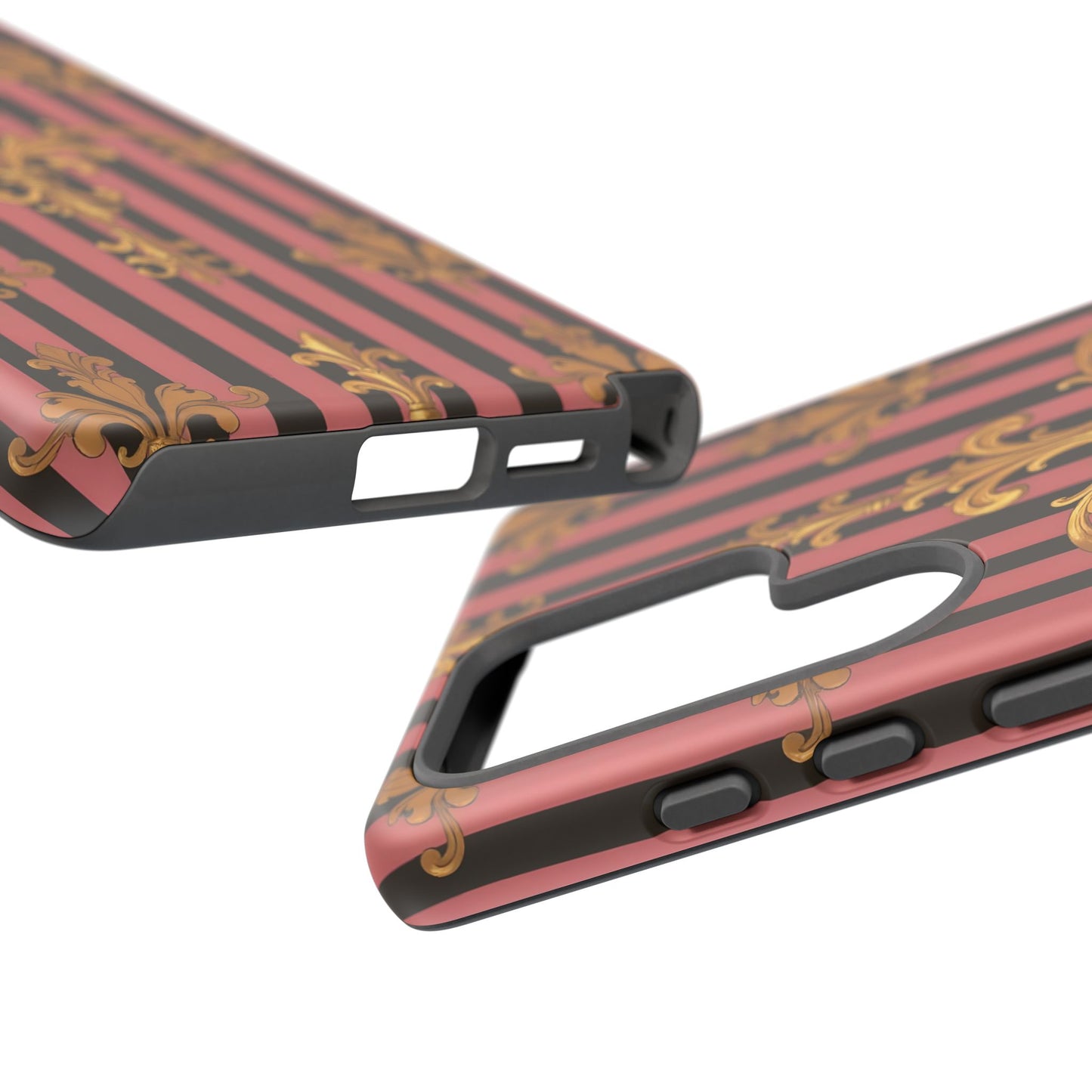 Elegant Floral Motif Phone Case - Tough Cases with Vintage Design - Mauve Striped Gold Damask