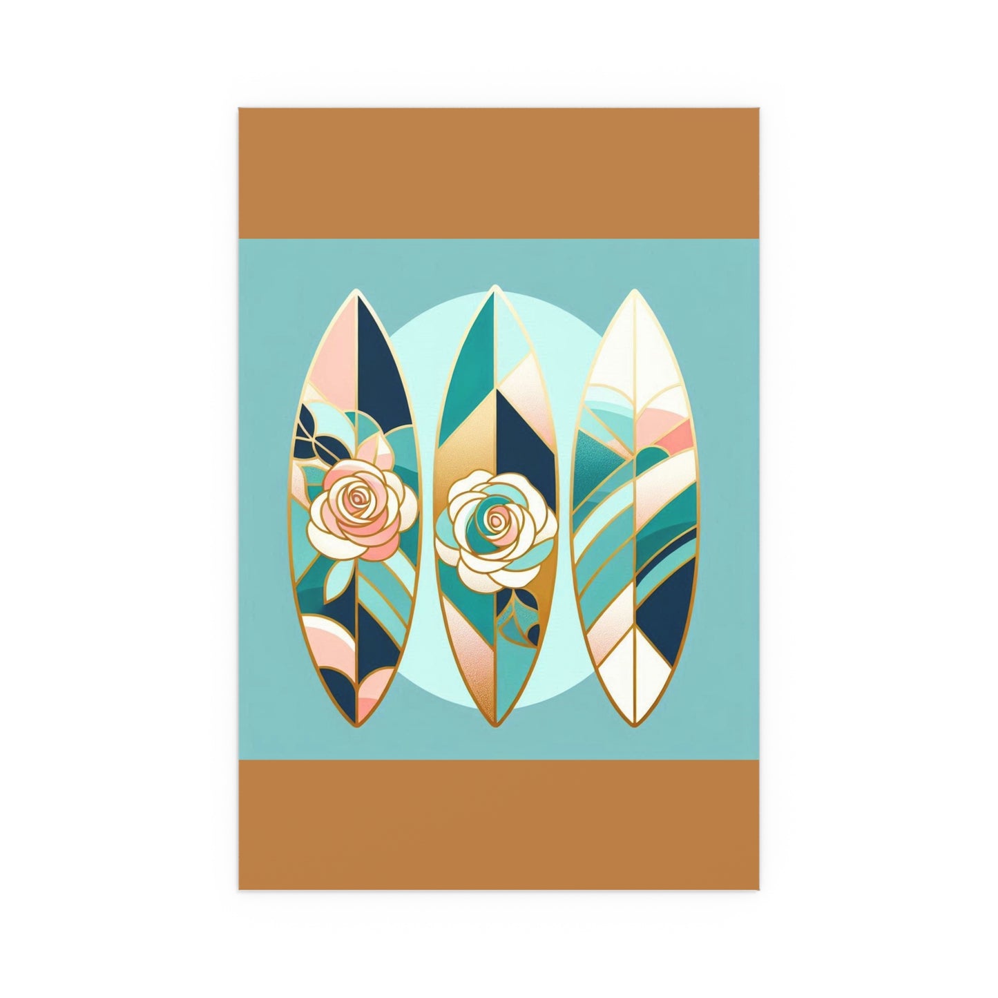 Elegant Floral Silk Poster - Indoor/Outdoor Wall Art for Home Decor - Blue, Pink & Aqua Surfboard & Roses