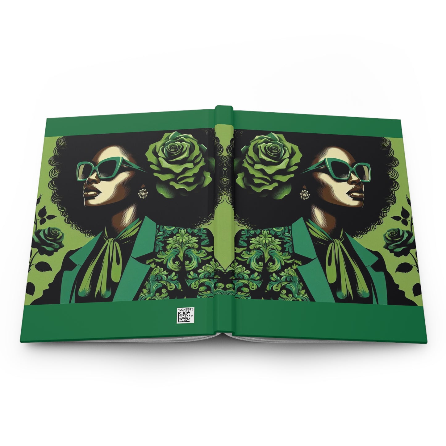 Chic Afrocentric Hardcover Journal, Floral Green, Stylish Planner, Gift for Her, Inspirational Note Book, Eco-Friendly Stationery - Lady in Green Damask