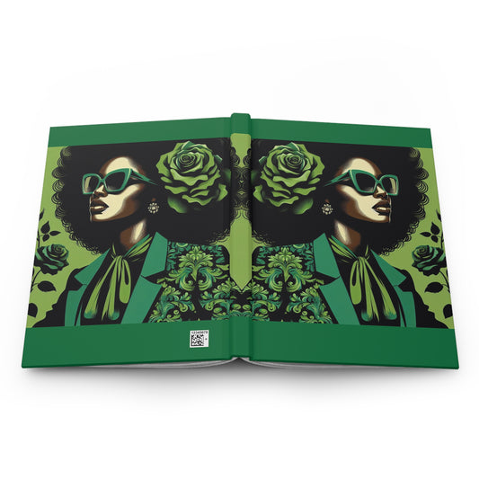 Chic Afrocentric Hardcover Journal, Floral Green, Stylish Planner, Gift for Her, Inspirational Note Book, Eco-Friendly Stationery - Lady in Green Damask