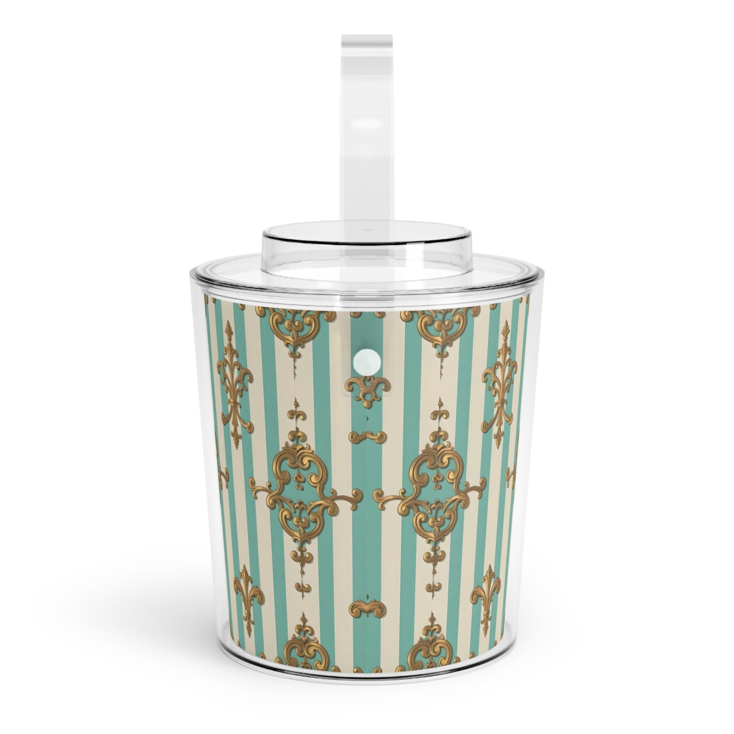 Elegant Decorative Ice Bucket with Tongs, Party Barware, Wedding Gift, Home Décor, Cocktail Accessory - Matte Green Striped Rococo