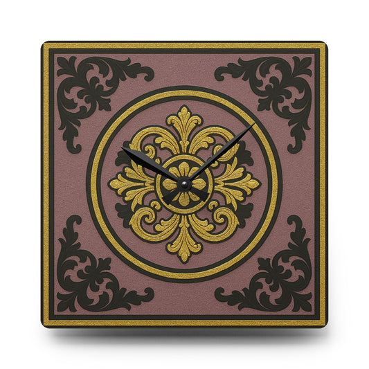 Elegant Gilded Mauve With Gold-Black Baroque Vintage Floral Acrylic Wall Clock, Home Decor, Gift Idea, Kitchen Clock, Timeless Wall Art