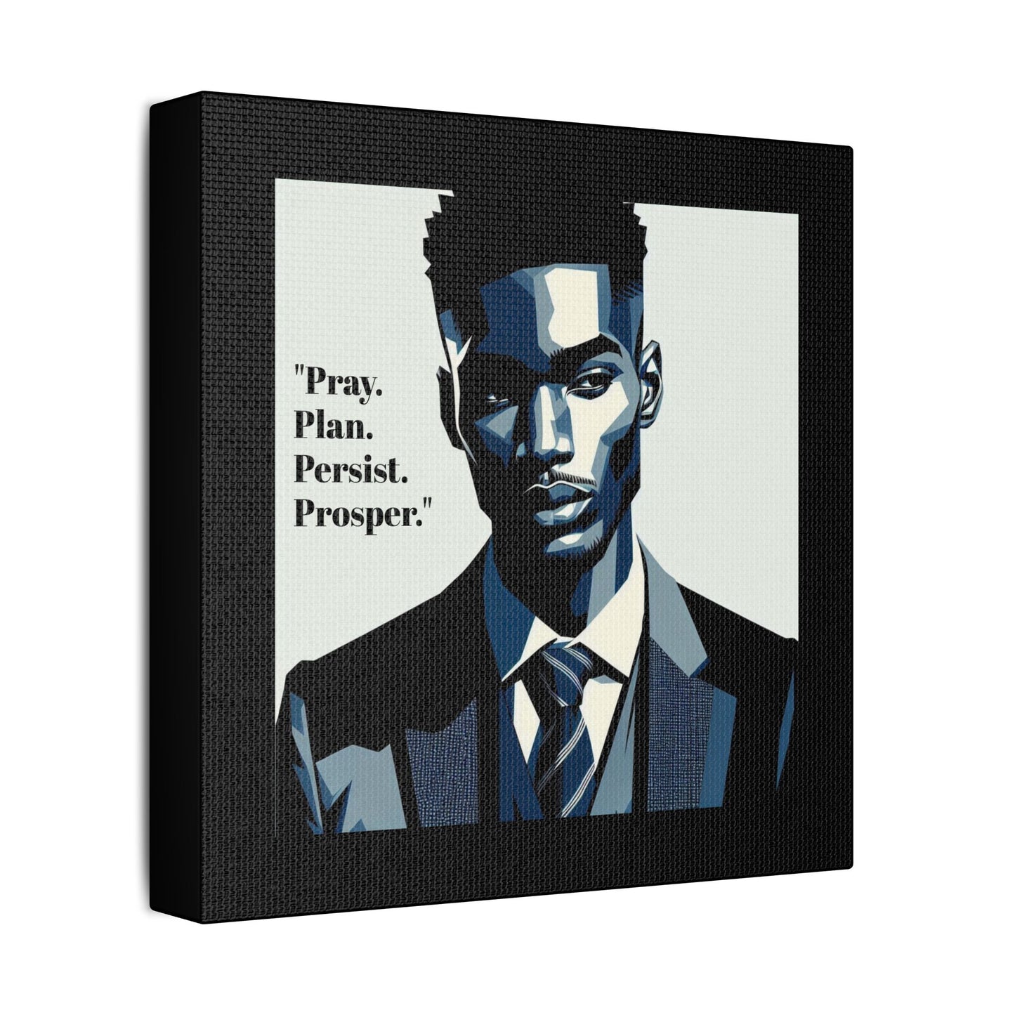 Afro Art Print Canvas, Wall Decor, Satin Stretched Canvas, African American Art, Office Decor, Home Decor - "Pray. Plan. Persist. Prosper."
