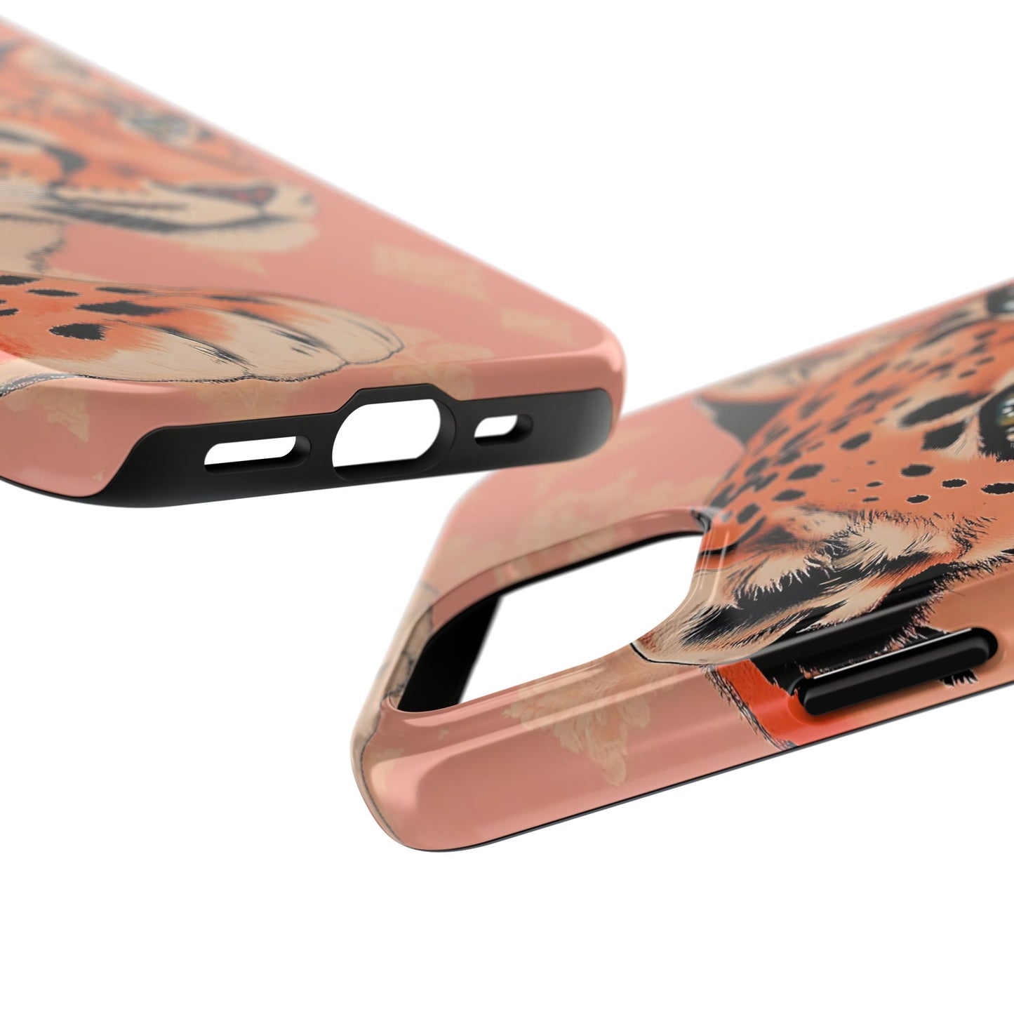 Leopard Tough Phone Case - Trendy Floral Motif Design for Animal Lovers - Peach Leopard & Damask