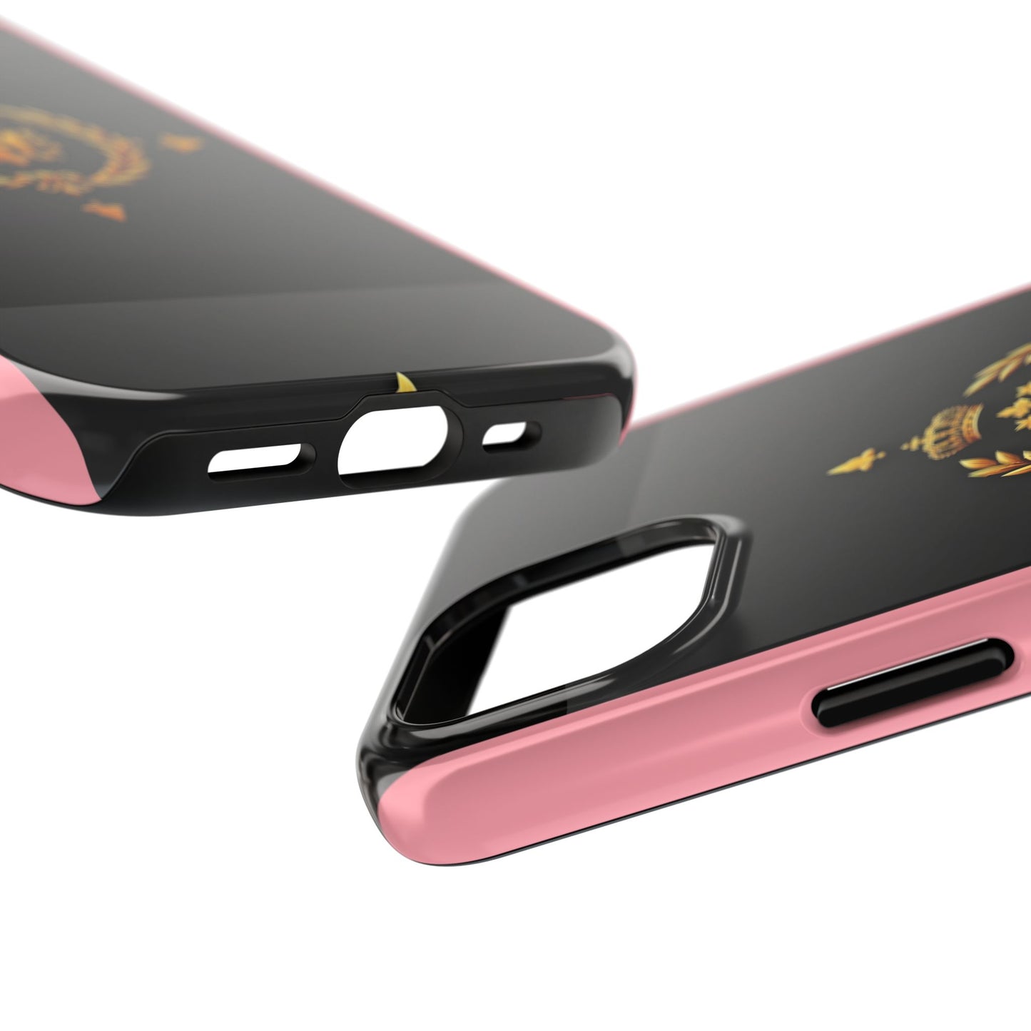 Tough Phone Case with Regal Design - Elegant Phone Protection, Gift for Him/Her, Royalty Inspired - Pink Striped Gold Crest