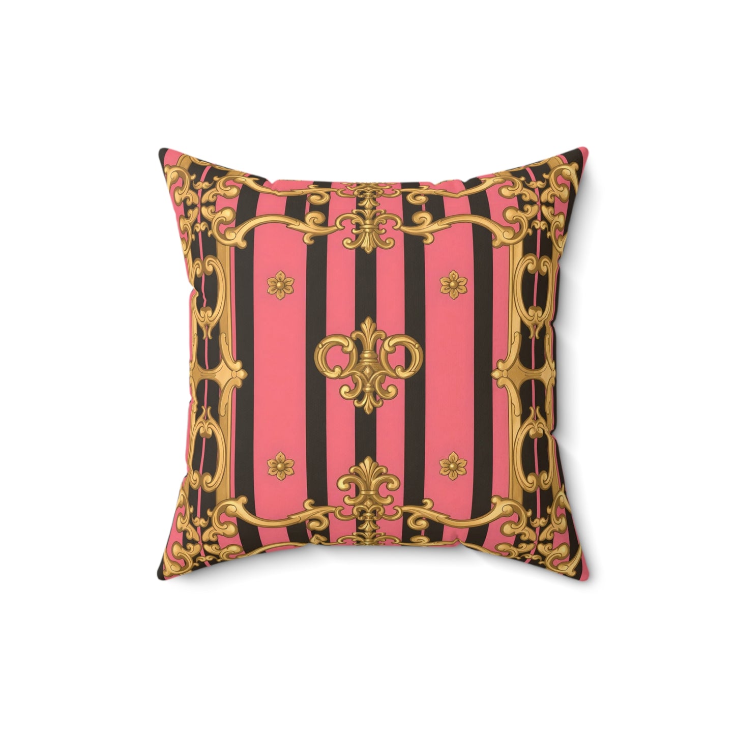 Luxurious Decorative Throw Pillow, Elegant Home Decor, Baroque Accent Cushion - Pink & Black Striped Gold Baroque