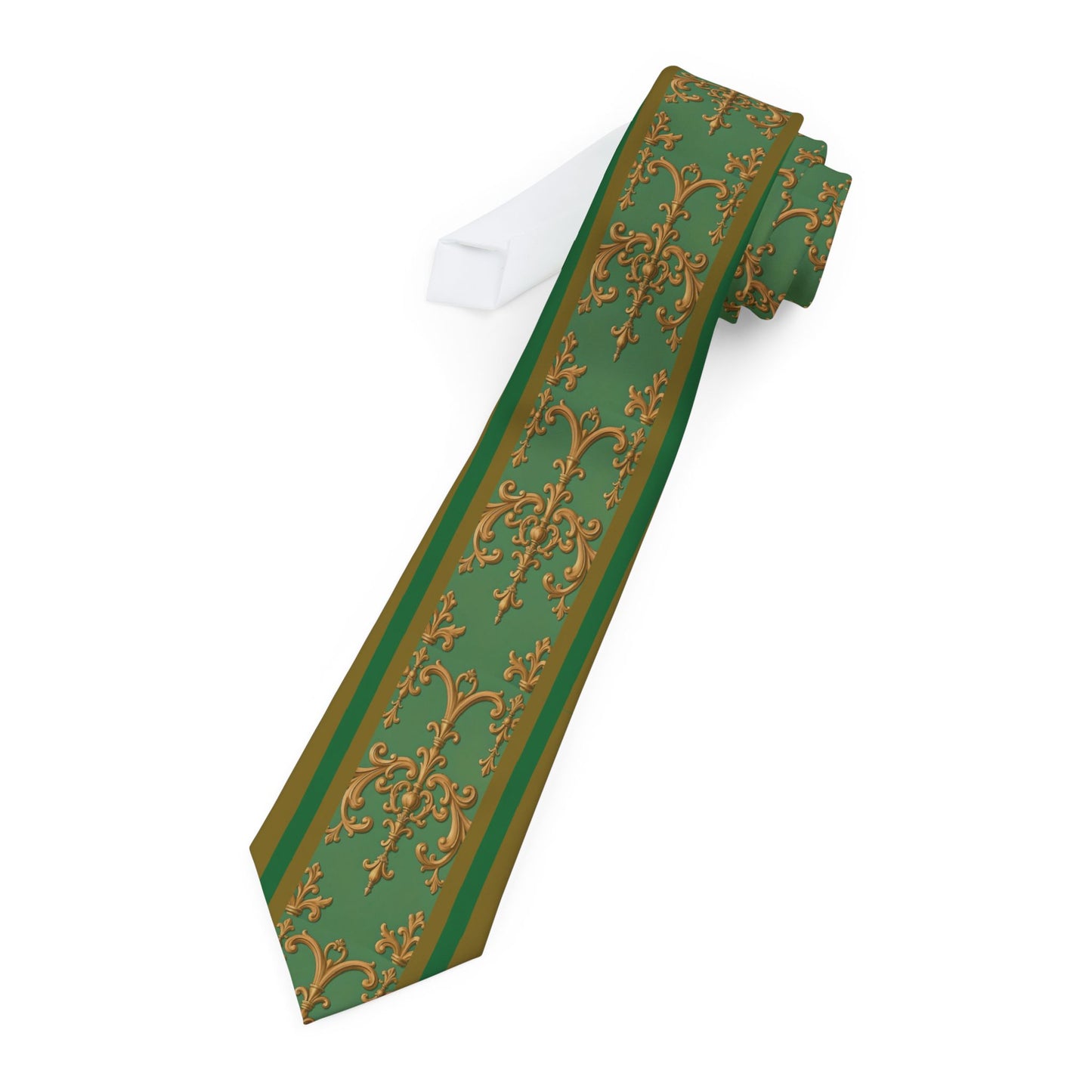 Elegant Floral Necktie for Formal Occasions, Stylish Accessory for Men, Wedding Tie, Office Tie, Gift for Him - Olive Green Striped Rococo