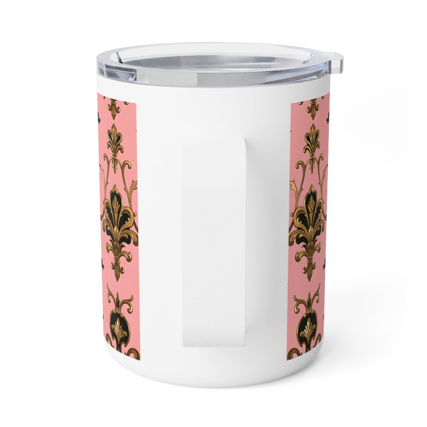 Elegant Pink Floral Insulated Coffee Mug – Perfect for Coffee Lovers, Gift for Her, Travel Mug, Wedding Favor, Home Decor - Pink, Black & Gold Rococo