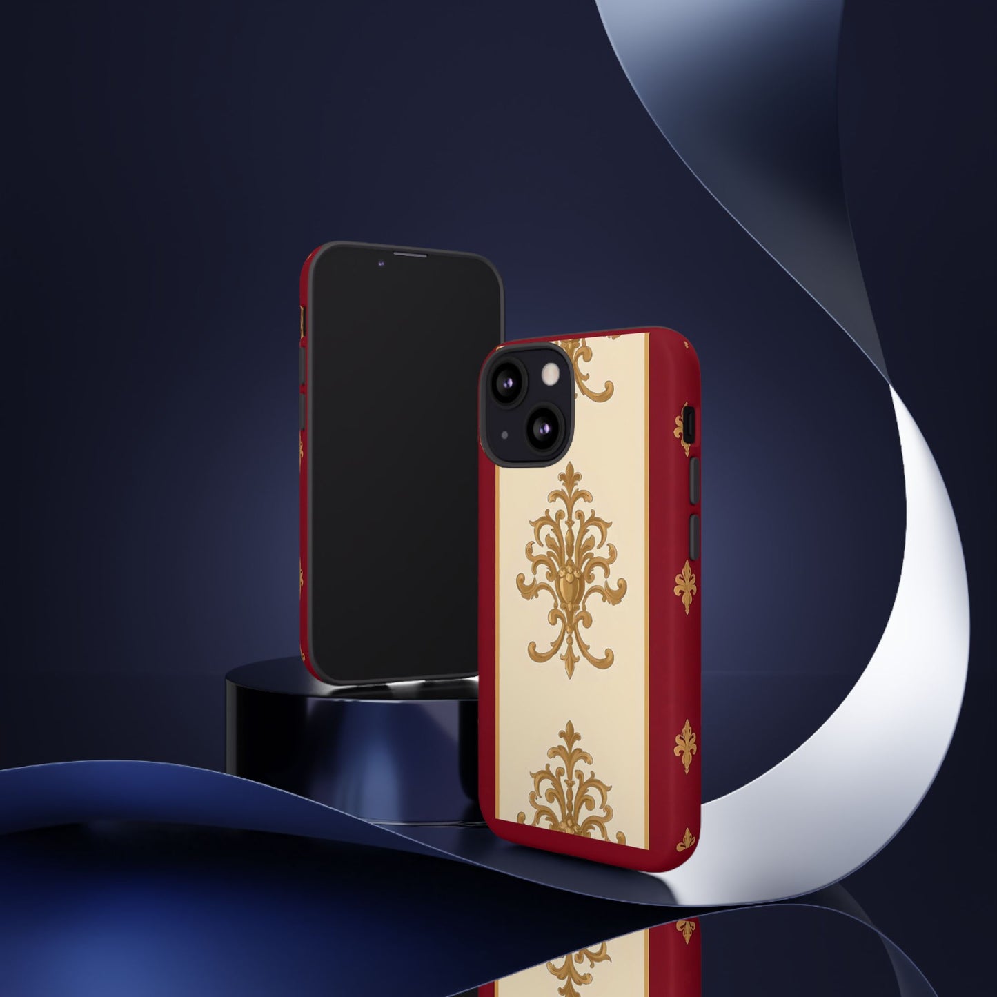 Elegant Floral Motif Phone Case - Tough Cases with Vintage Design - Dusk Red Striped Gold Damask