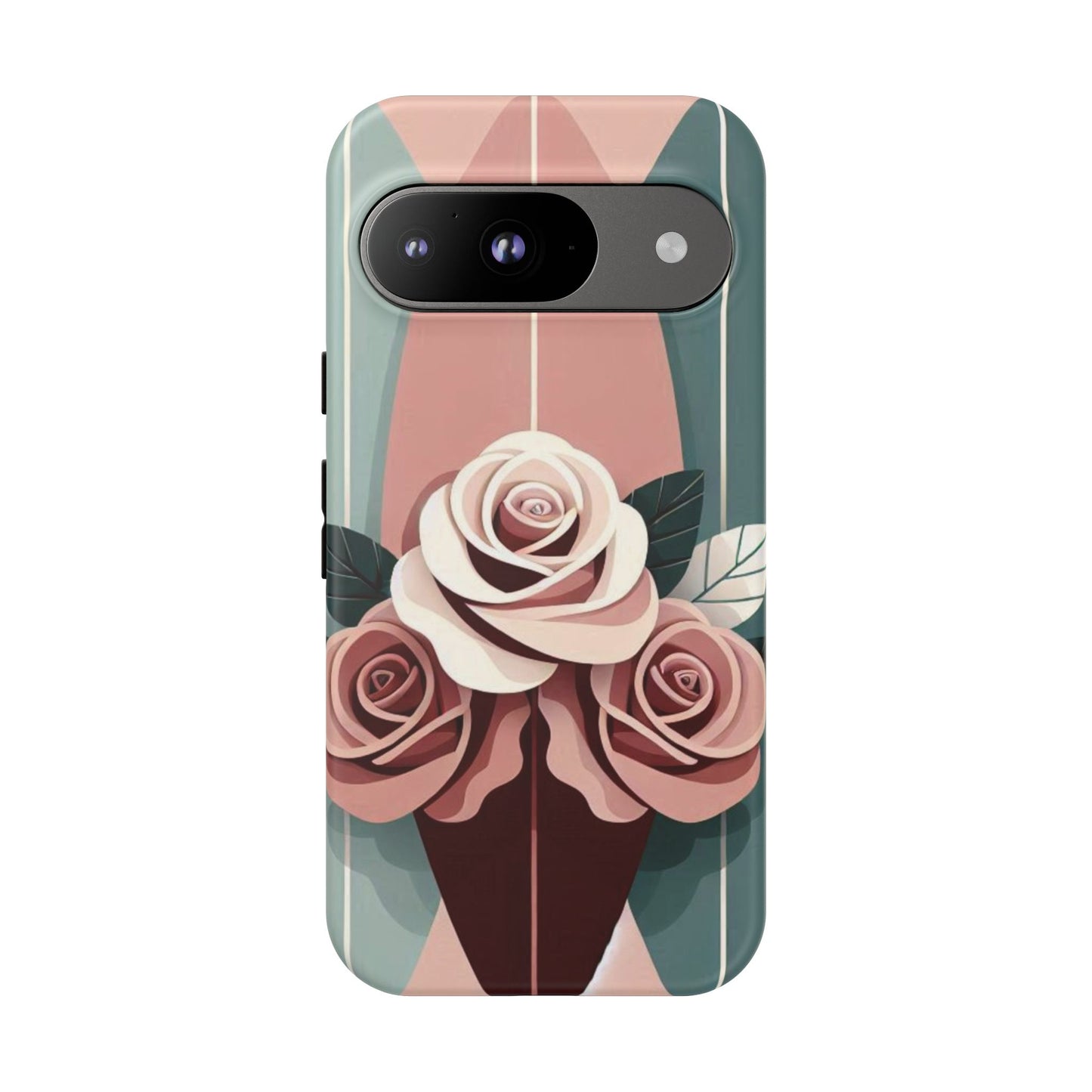 Phone Case - Burgundy, Matte Mauve & Teal Surfboard & Roses Design